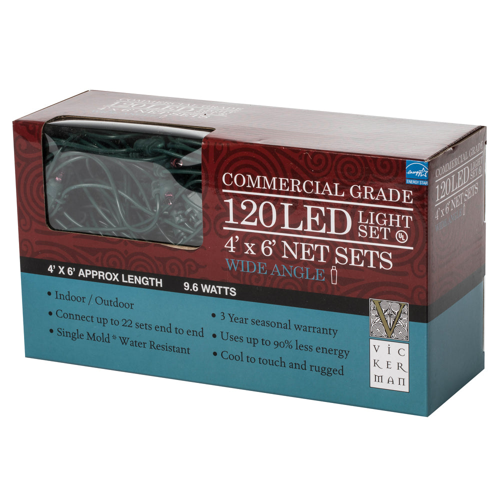 Vickerman 120 Purple Wide Angle Twinkle Led Christmas Net Light Set, Green Wire