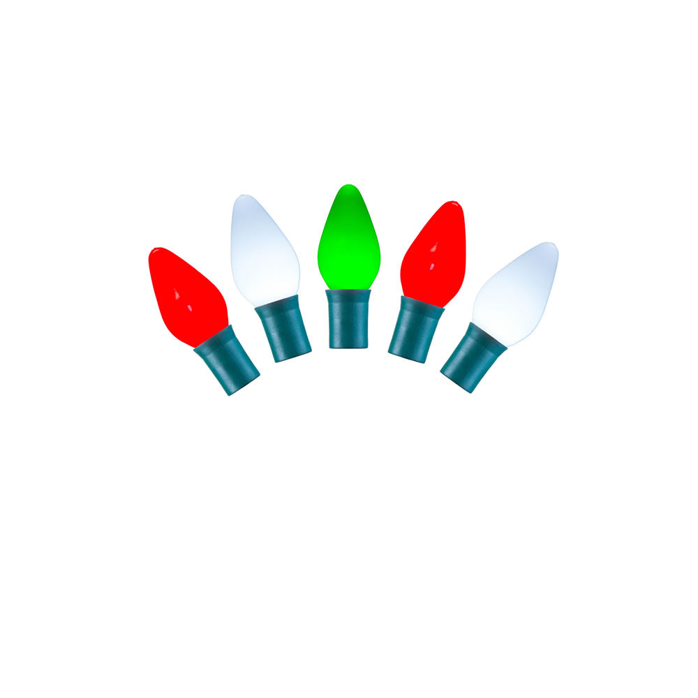 Vickerman C7 LED Christmas Light Strand, 25 Lights, Red-White-Green, 16 Ft, Green Wire, Model X8GC764, Plastic