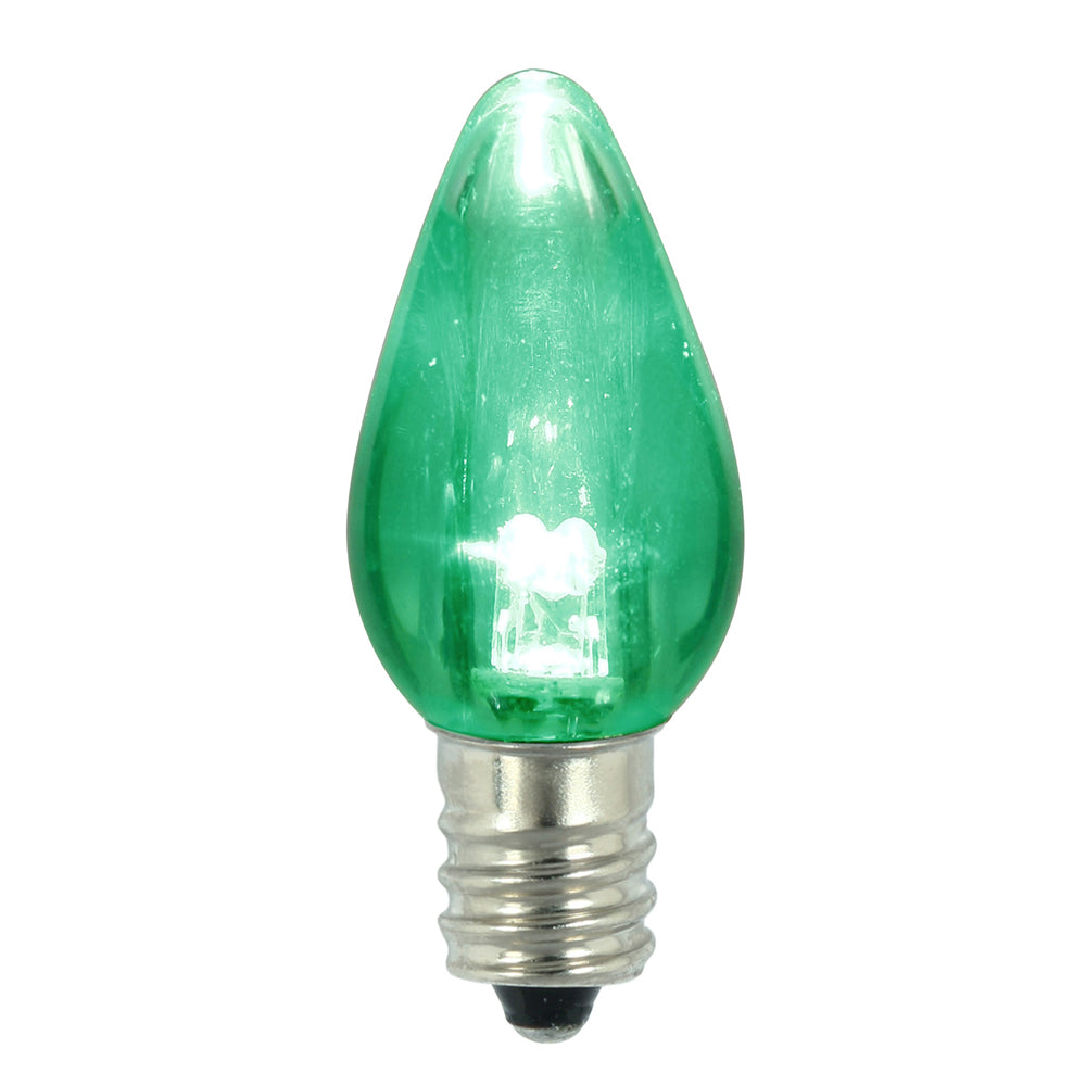 Vickerman C7 Twinkle Transparent Plastic Led Green Dimmable Bulb, E12 Nickel Base, 3 Diodes, .90Watts, 120Volts, 4 Lumens, 25 Per Case