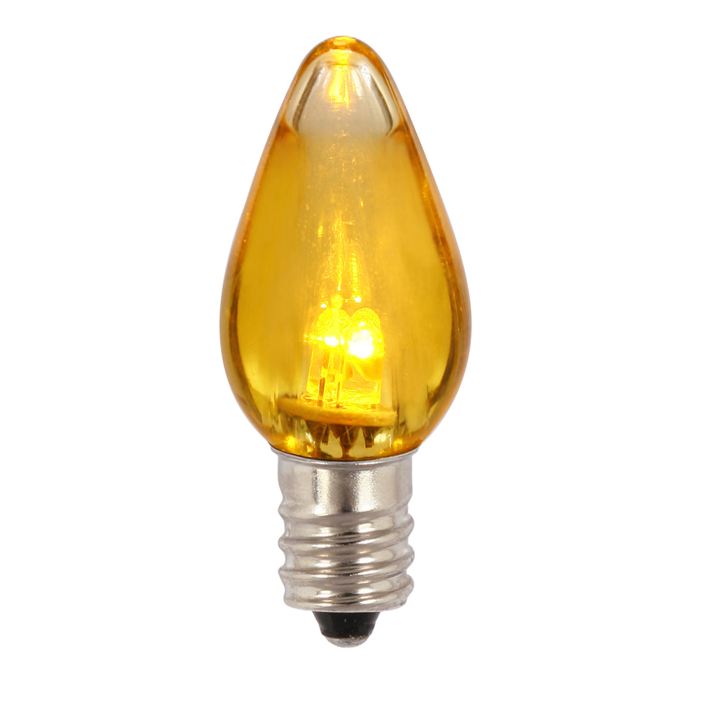 Vickerman C7 Transparent Plastic Led Yellow Dimmable Bulb, E12 Nickel Base, 3 Diodes, .90Watts, 120Volts, .9 Lumens, 25 Per Case
