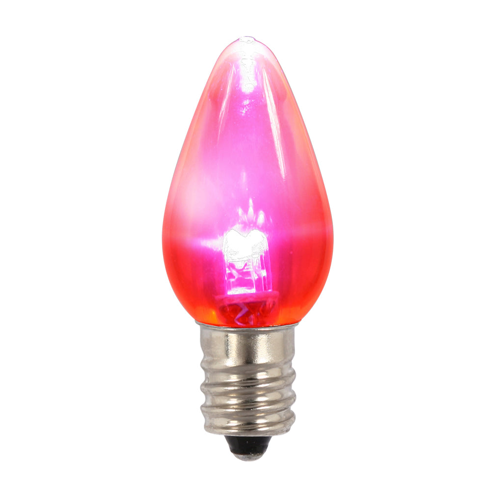 Vickerman C7 Transparent Plastic Led Pink Dimmable Bulb, E12 Nickel Base, 3 Diodes, .90Watts, 120Volts, 2 Lumens, 25 Per Case