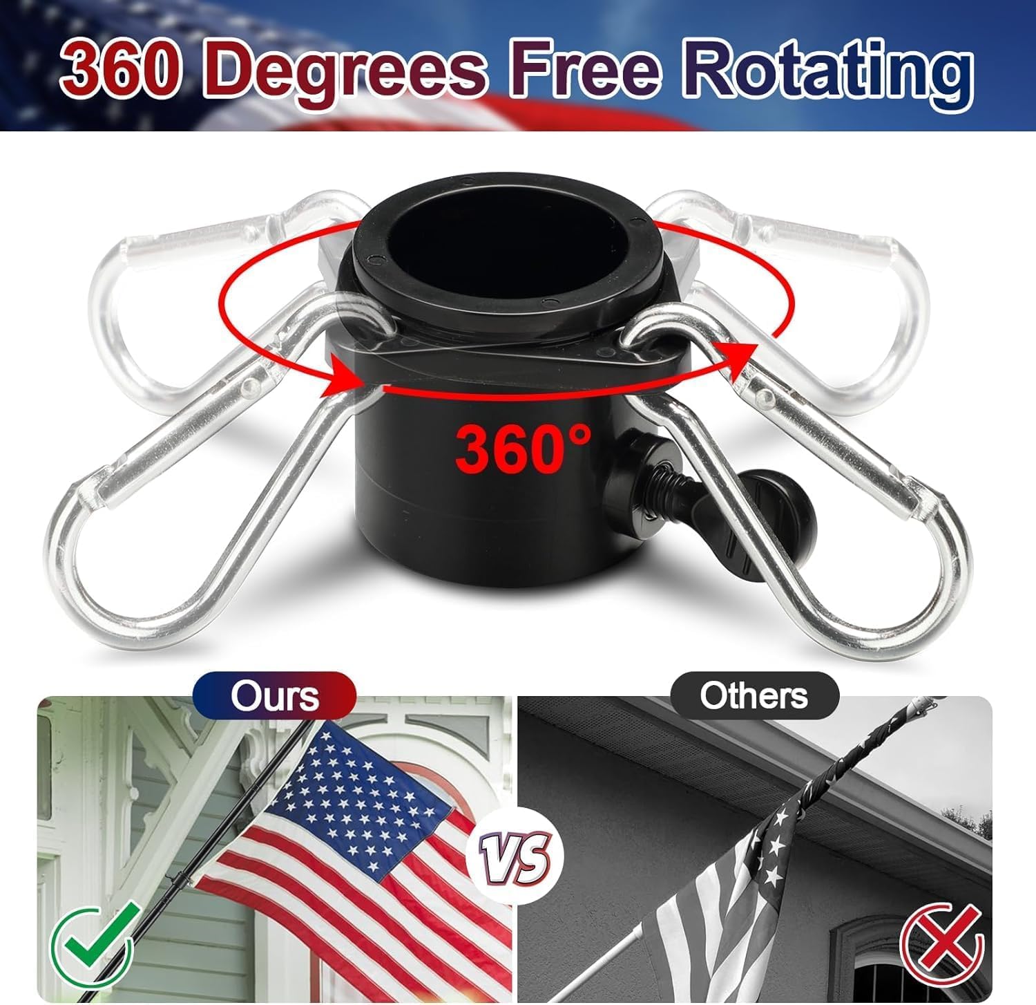 American Flag with Pole for Outside House - 5ft Wall Mount Flag Pole Kit with 3x5 Embroidered US Flag, Stainless Steel Flagpole, Tangle-Free Ball Bearing Rings, Aluminum Holder Bracket