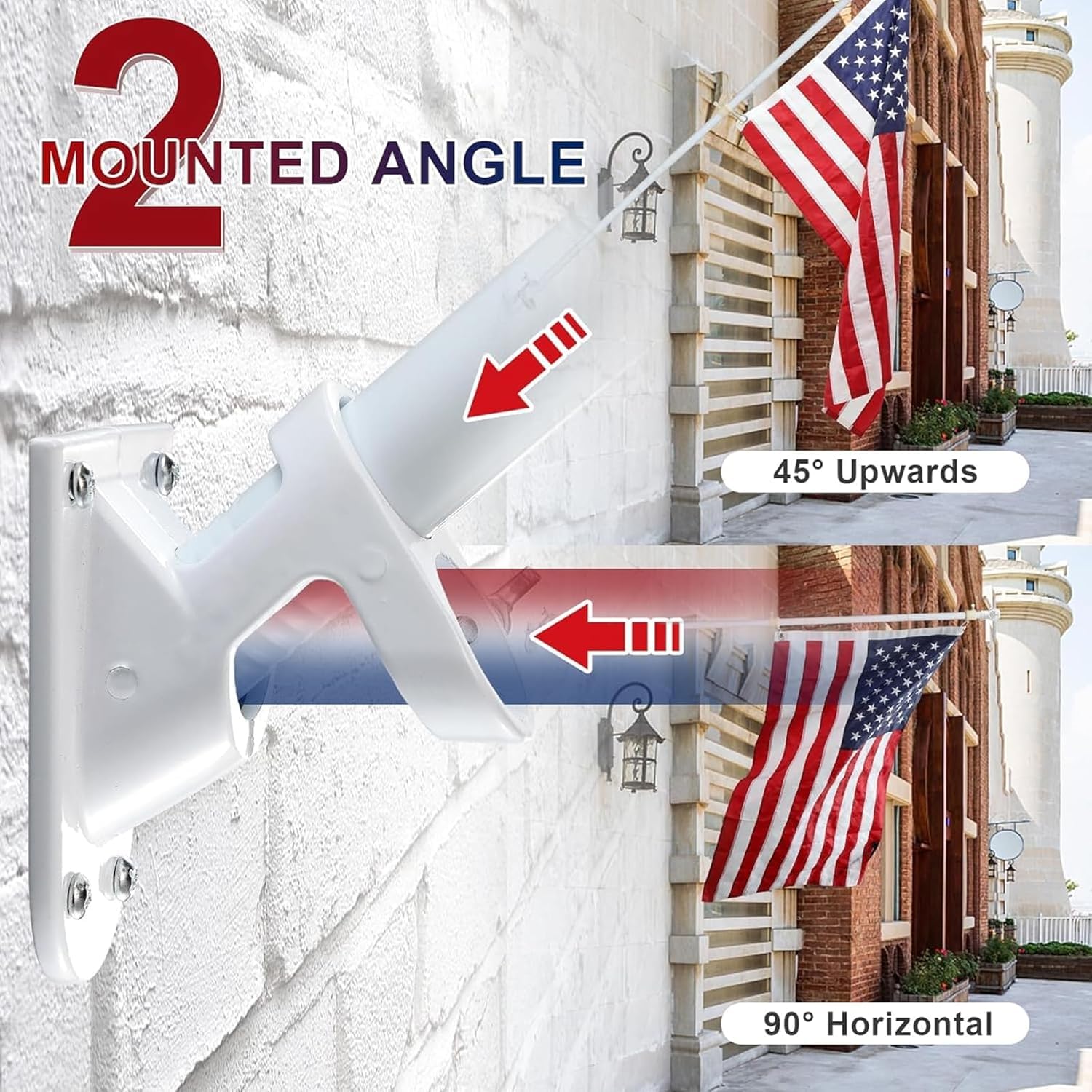 American Flag with Pole for Outside House - 5ft Wall Mount Flag Pole Kit with 3x5 Embroidered US Flag, Stainless Steel Flagpole, Tangle-Free Ball Bearing Rings, Aluminum Holder Bracket
