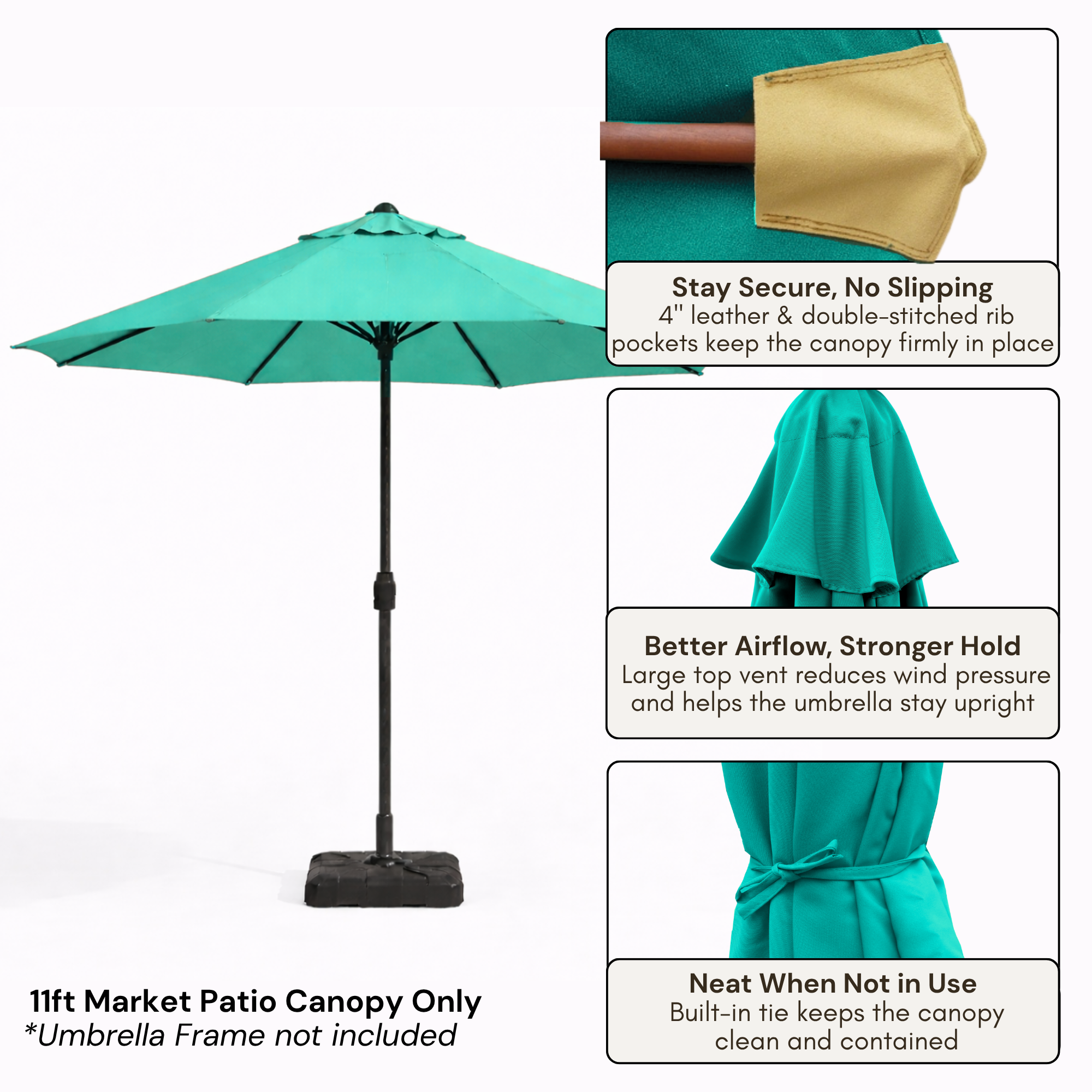 11ft Market Patio Umbrella 8 Rib Replacement Canopy Aruba Turquoise