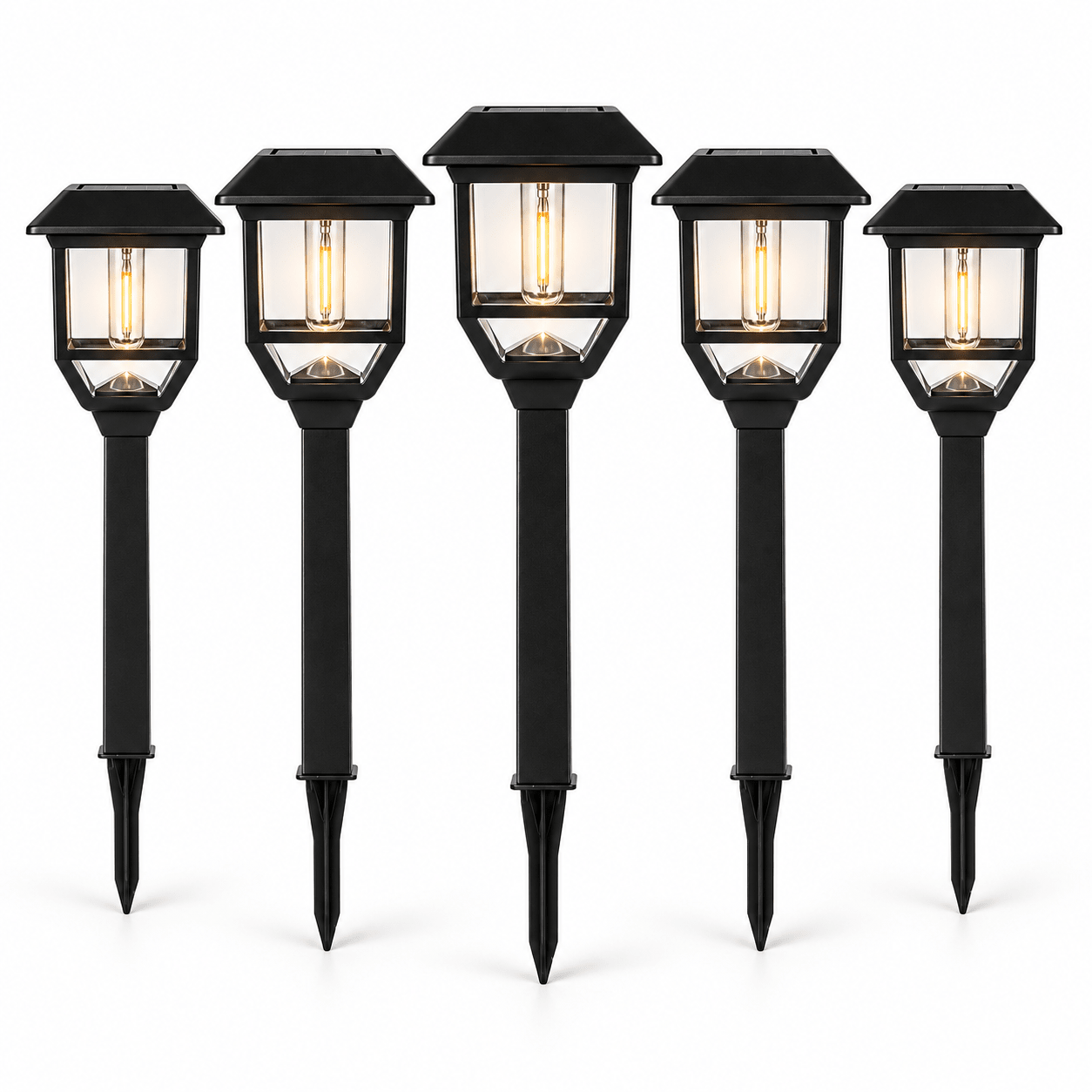 Berkley Jensen Solar LED Pathway Lights 5-Pack – 15 Lumen Filament Bulbs, Graphite Black