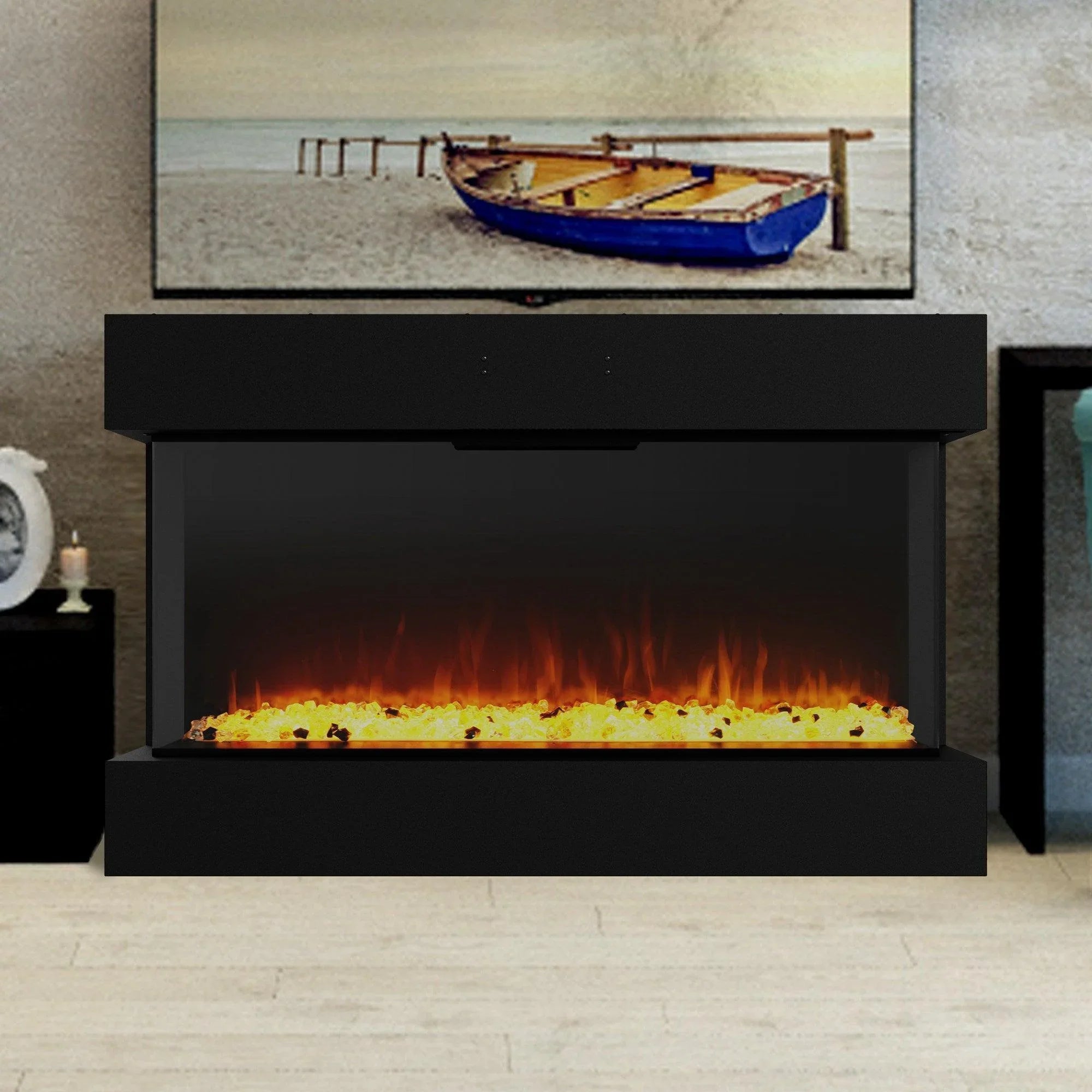 Black Insert or Wall-Mount Electric 3-Color Flame with LED Light Fireplace