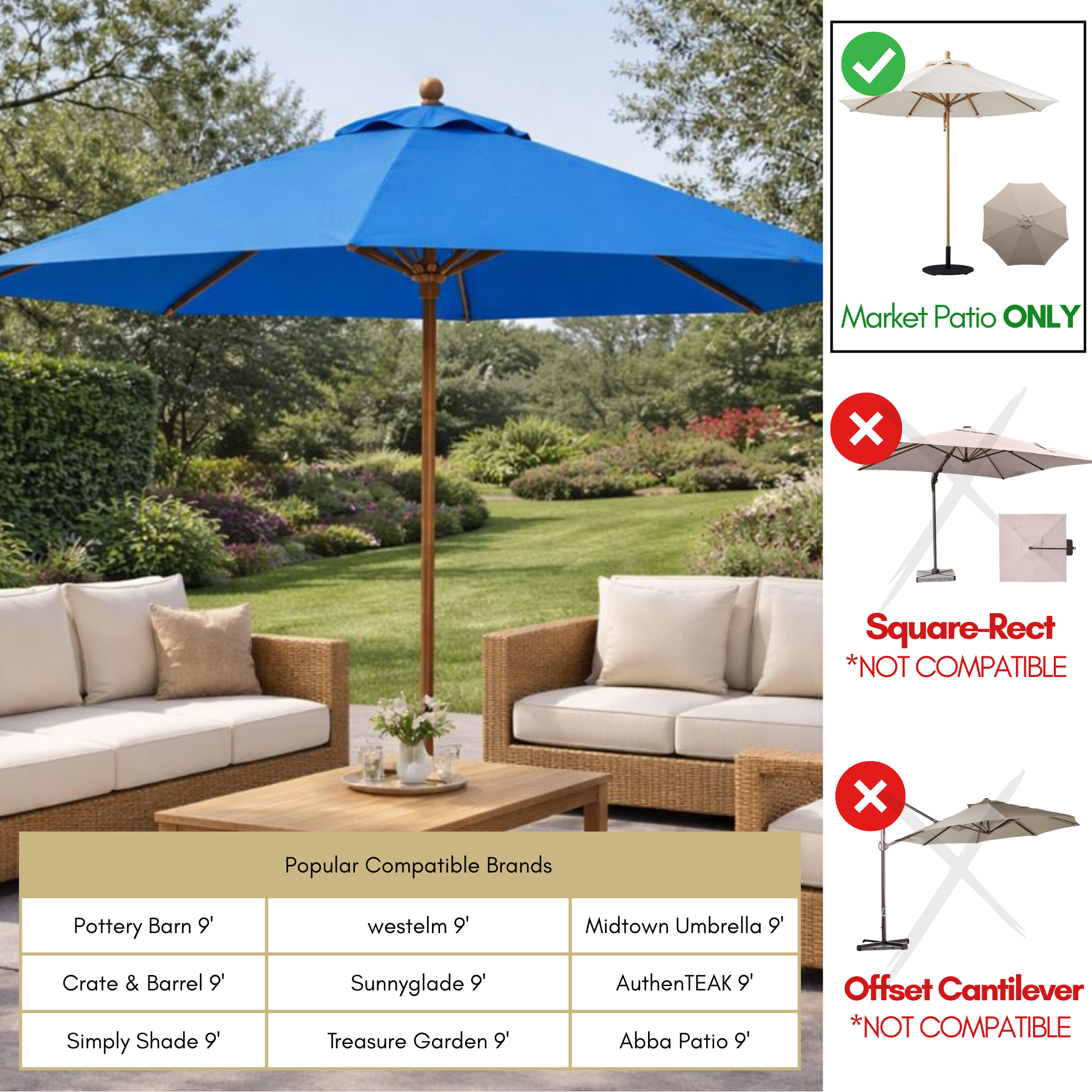 9ft Market Patio Umbrella 6 Rib Replacement Canopy Capri Blue Olefin