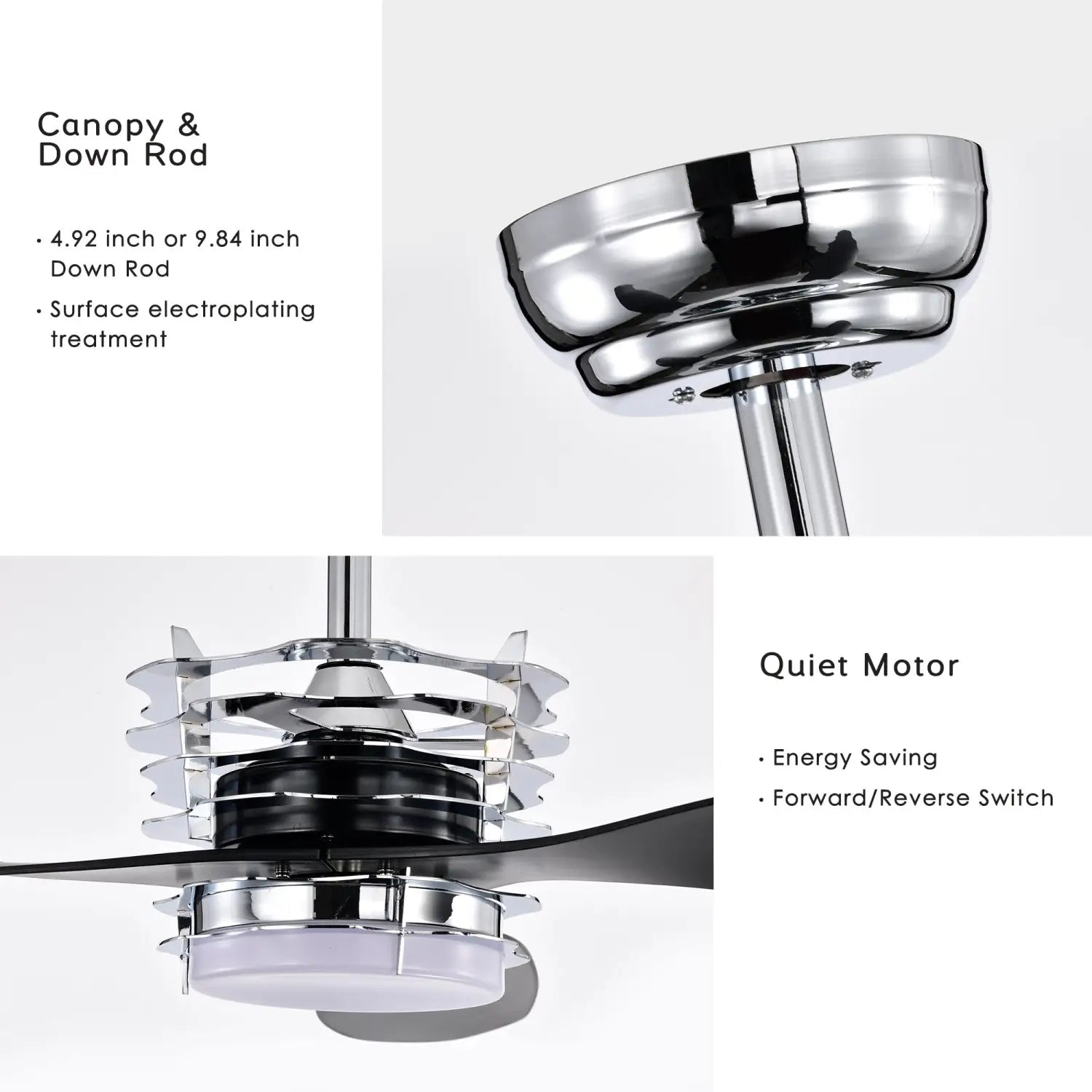 Ceiling Fan for Living Room with 3 ABS Blades, LED Light & Remote