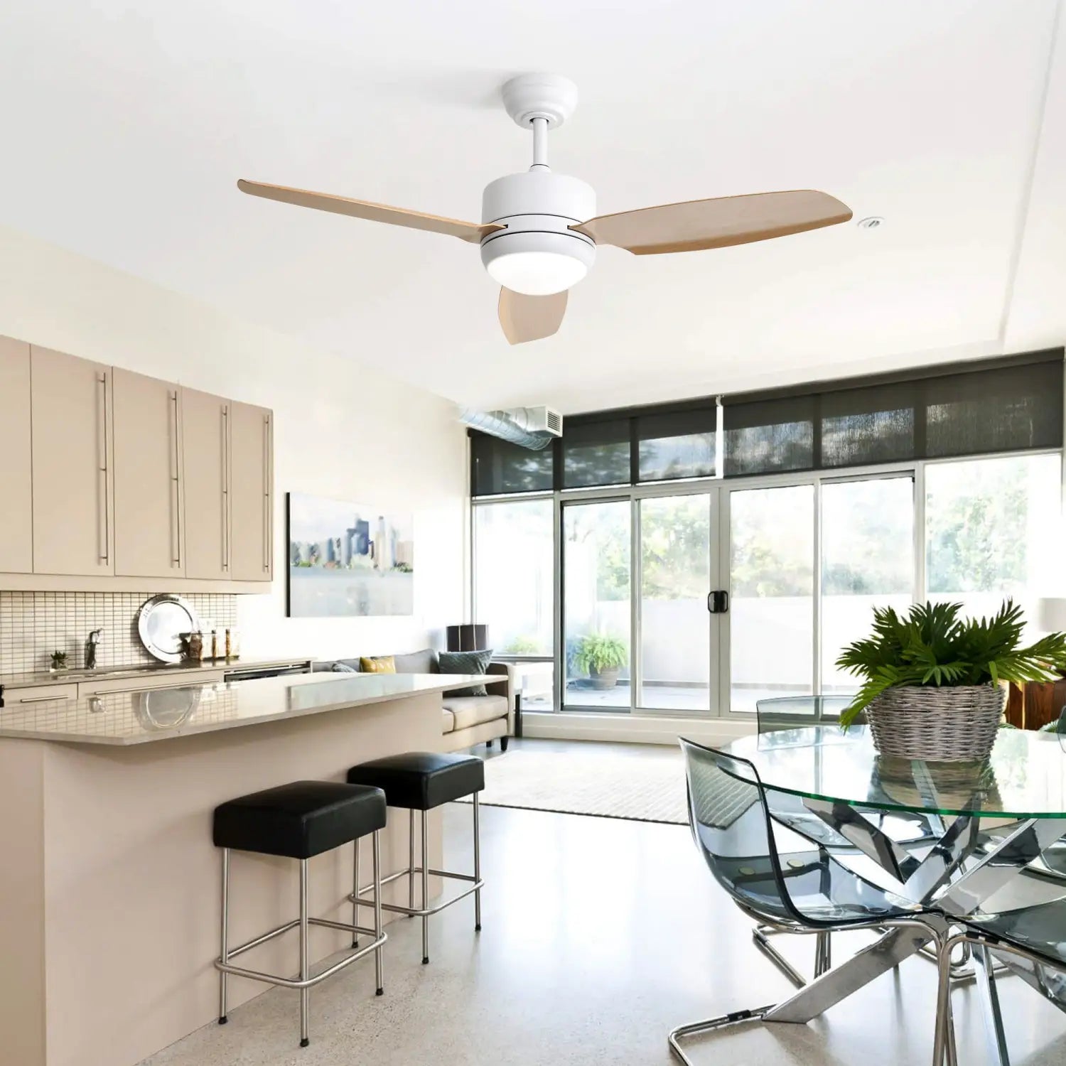 Ceiling Fans with Light with Reversible DC Motor and Adjustable Speed