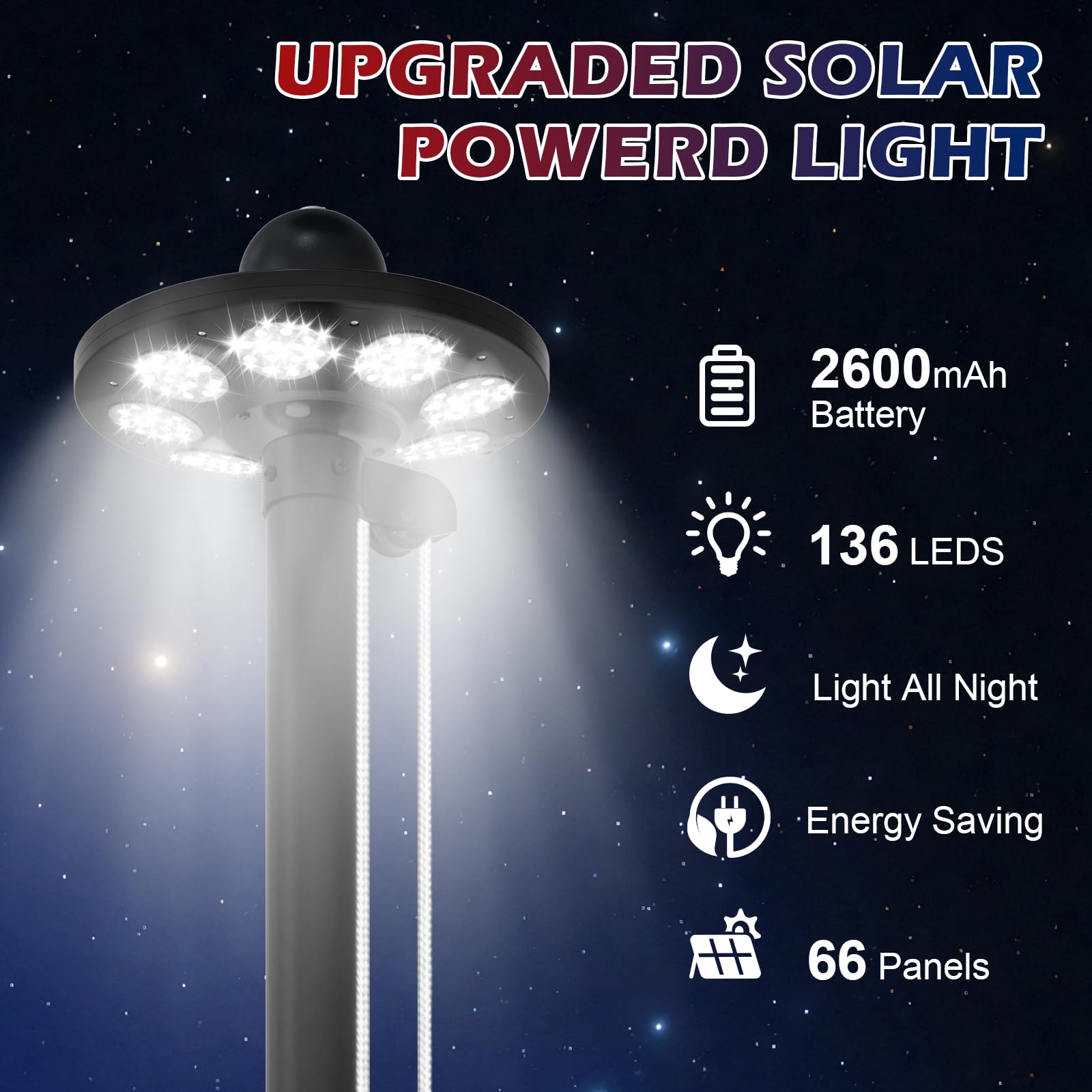 Commercial Upgraded 9 Gauge Heavy Duty Flag Pole Kit with 136 LED Ultra Bright Solar Light, 20FT 120 MPH Flagpole for Outside House in Ground, Bottom 3 mm Thick & 3 in Wide, 300D Thick Flag, Black