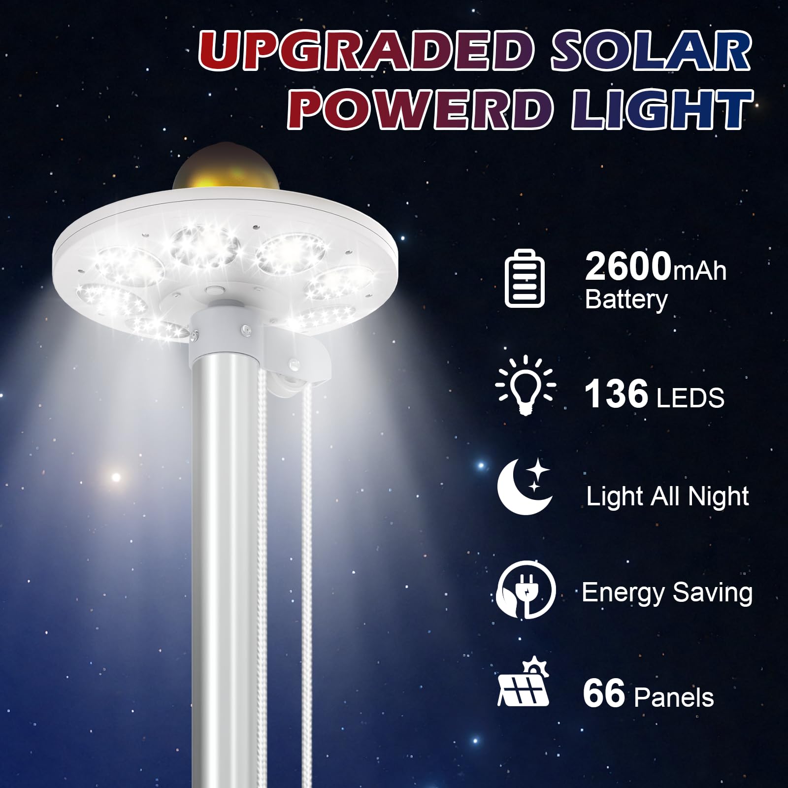 Commercial Upgraded 9 Gauge Heavy Duty Flag Pole Kit with 136 LED Ultra Bright Solar Light, 20FT 120 MPH Flagpole for Outside House in Ground, Bottom 3 mm Thick & 3 in Wide, 300D Thick Flag, Black