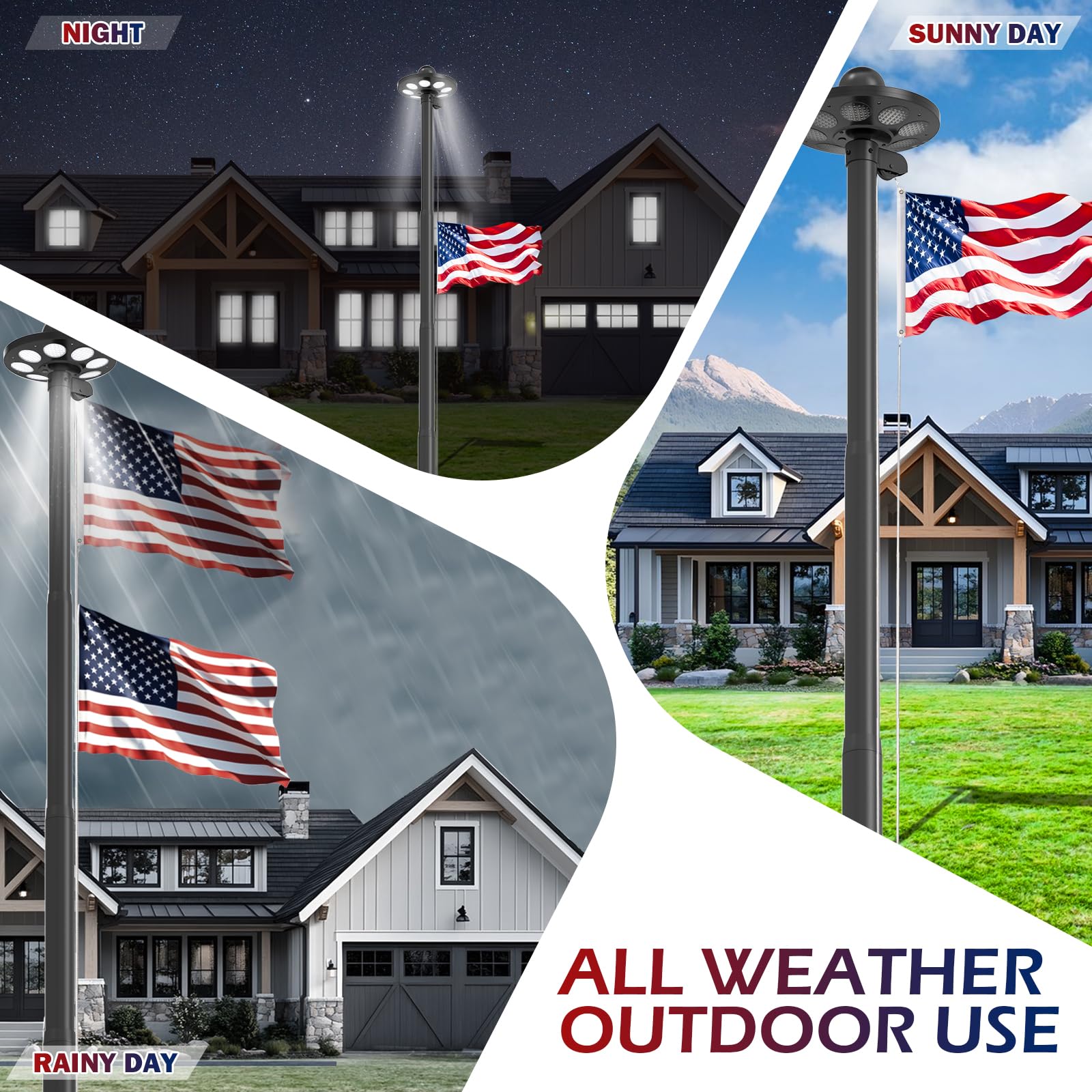 Commercial Upgraded 9 Gauge Heavy Duty Flag Pole Kit with 136 LED Ultra Bright Solar Light, 20FT 120 MPH Flagpole for Outside House in Ground, Bottom 3 mm Thick & 3 in Wide, 300D Thick Flag, Black