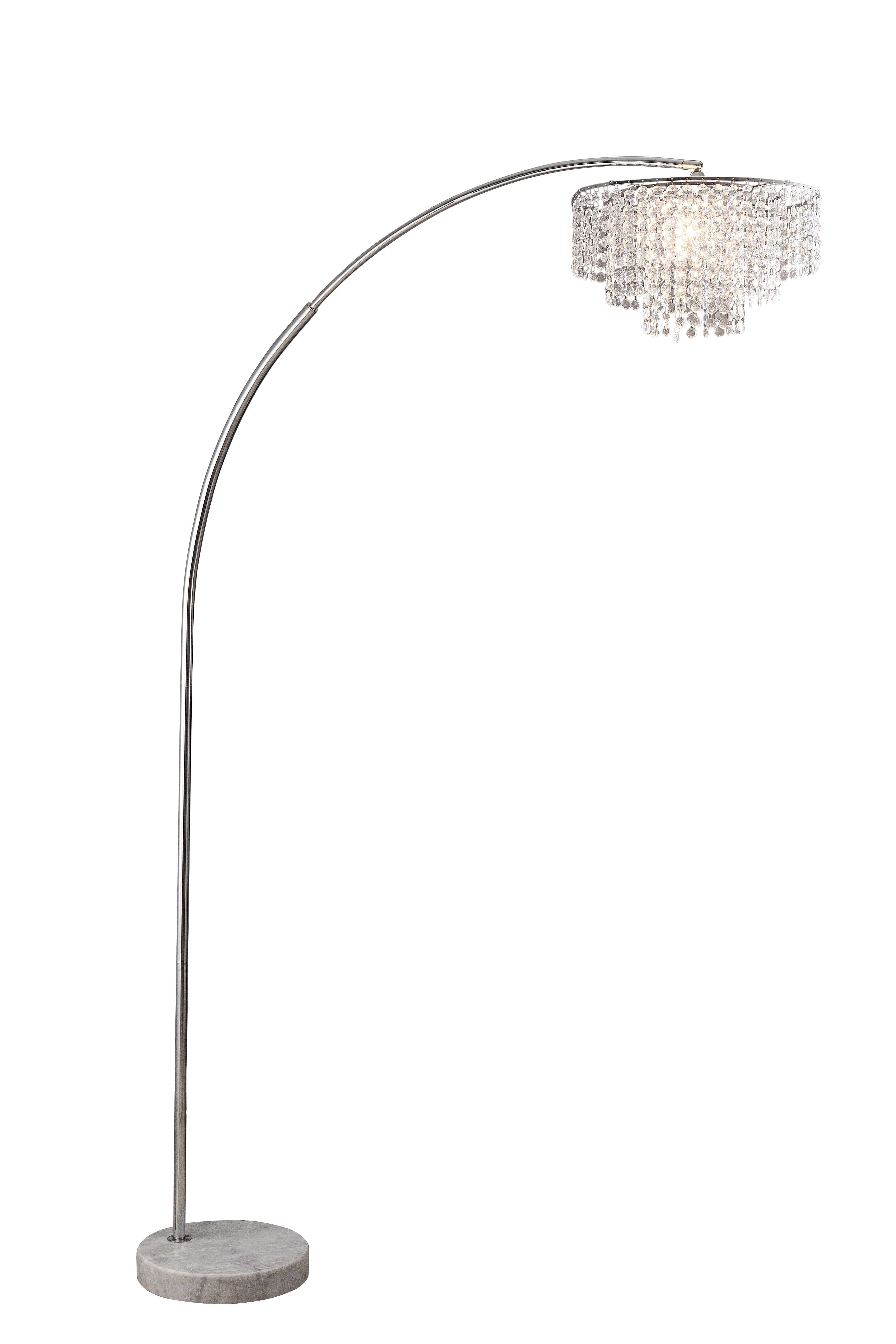 Sh Lighting 86&quot; Arching Floor Lamp, Silver Chrome Finish Body With Marble Base, Features 3-Tier Faux Crystal Beading Shade, Perfect Fits For Bedroom Or Living Room