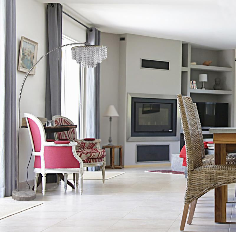 Sh Lighting 86&quot; Arching Floor Lamp, Silver Chrome Finish Body With Marble Base, Features 3-Tier Faux Crystal Beading Shade, Perfect Fits For Bedroom Or Living Room