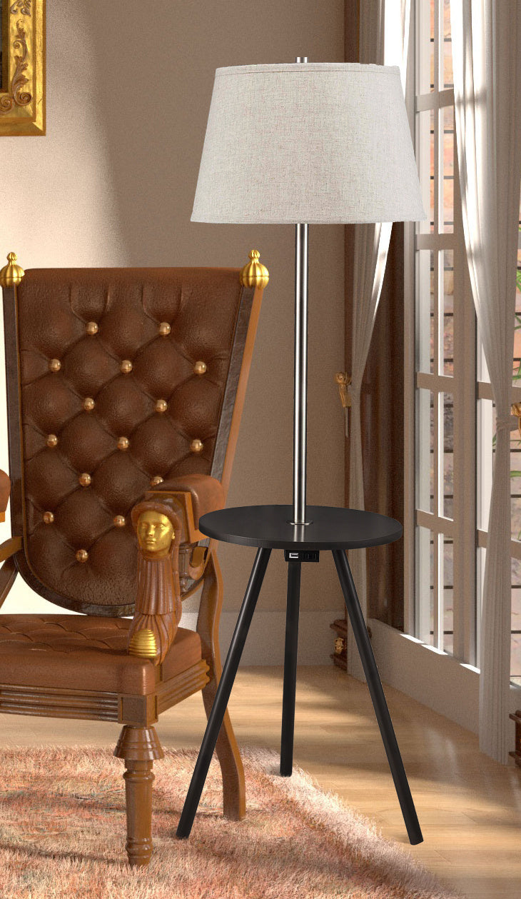 Sh Lighting Round End Table Floor Lamp Combo - Features Usb Charging Port & Power Outlet - 55&quot; Tall Great For Living Rooms Or Bedrooms - Cappuccino Brown