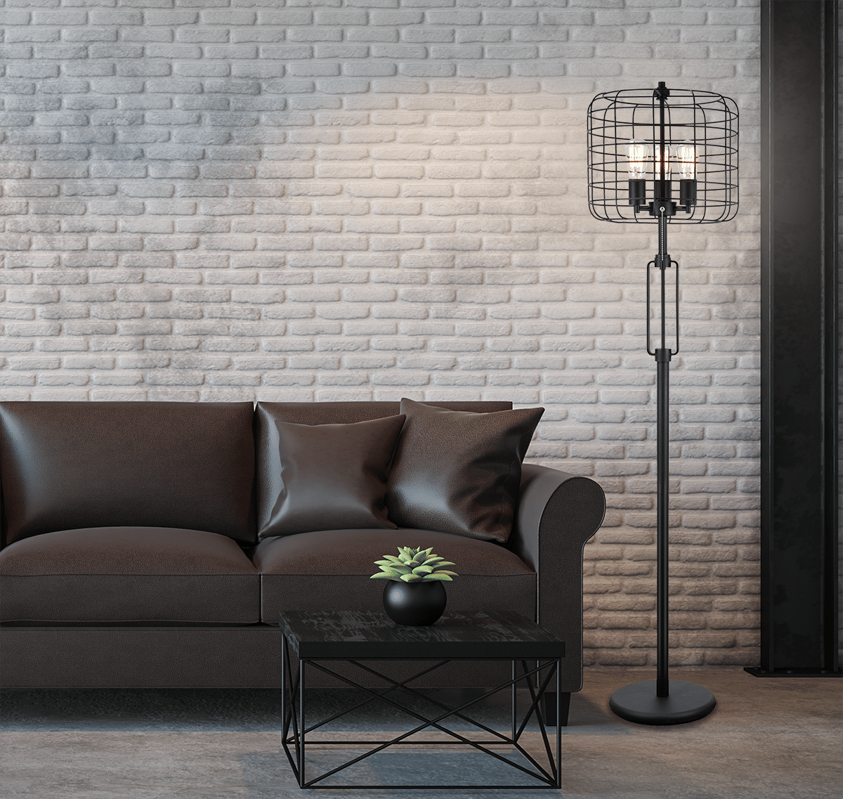 Sh Lighting Cast Iron Style Three Light Floor Lamp - Includes Modern Edison Bulbs - 65&quot; Tall Great For Rustic Style Rooms Or Bedrooms - Black