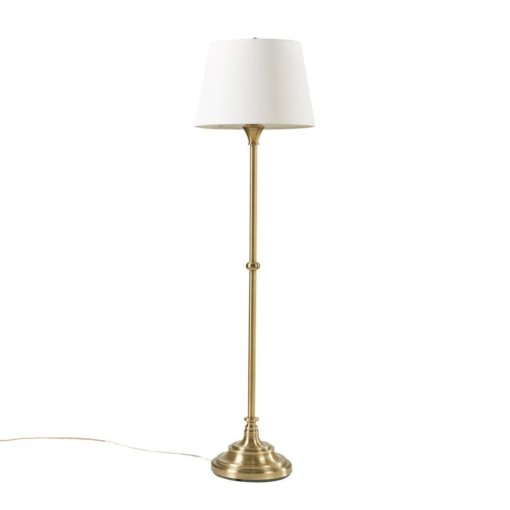Hampton Hill Classic Floor Lamp For Bedroom, Traditional Standing Lamp For Living Room, Off-White Empire Shade, Polarized Plug, Clear Cable, Tall Iron Frame, Office Room Lamp-Antique Brass Aelorian
