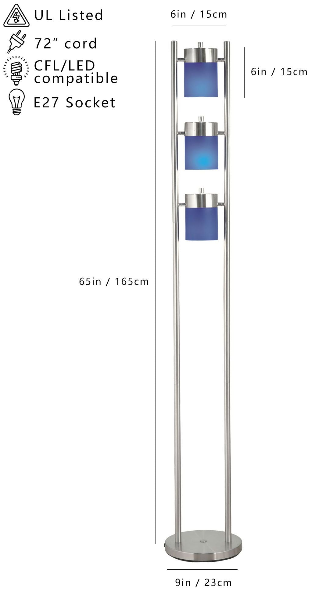 Sh Lighting 2-Way Adjustable Stained Shade Floor Lamp - Features Three Lights With Multiple Light Directions - 63" Tall Great Fit For Living Or Bedrooms - Blue