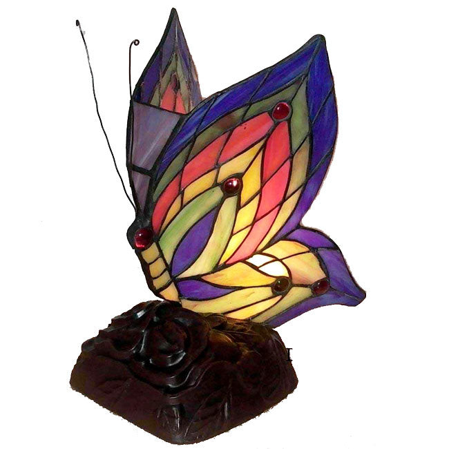 Warehouse Of Tiffany Tn09218/D213 Tiffany Style Yellow Butterfly Accent Lamp, Brown