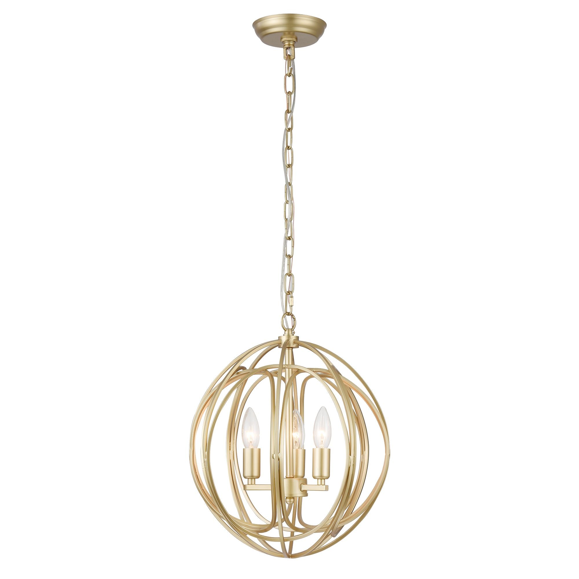 Warehouse Of Tiffany Nelpin Soft Brushed Gold 3-Light Globe Cage Pendant