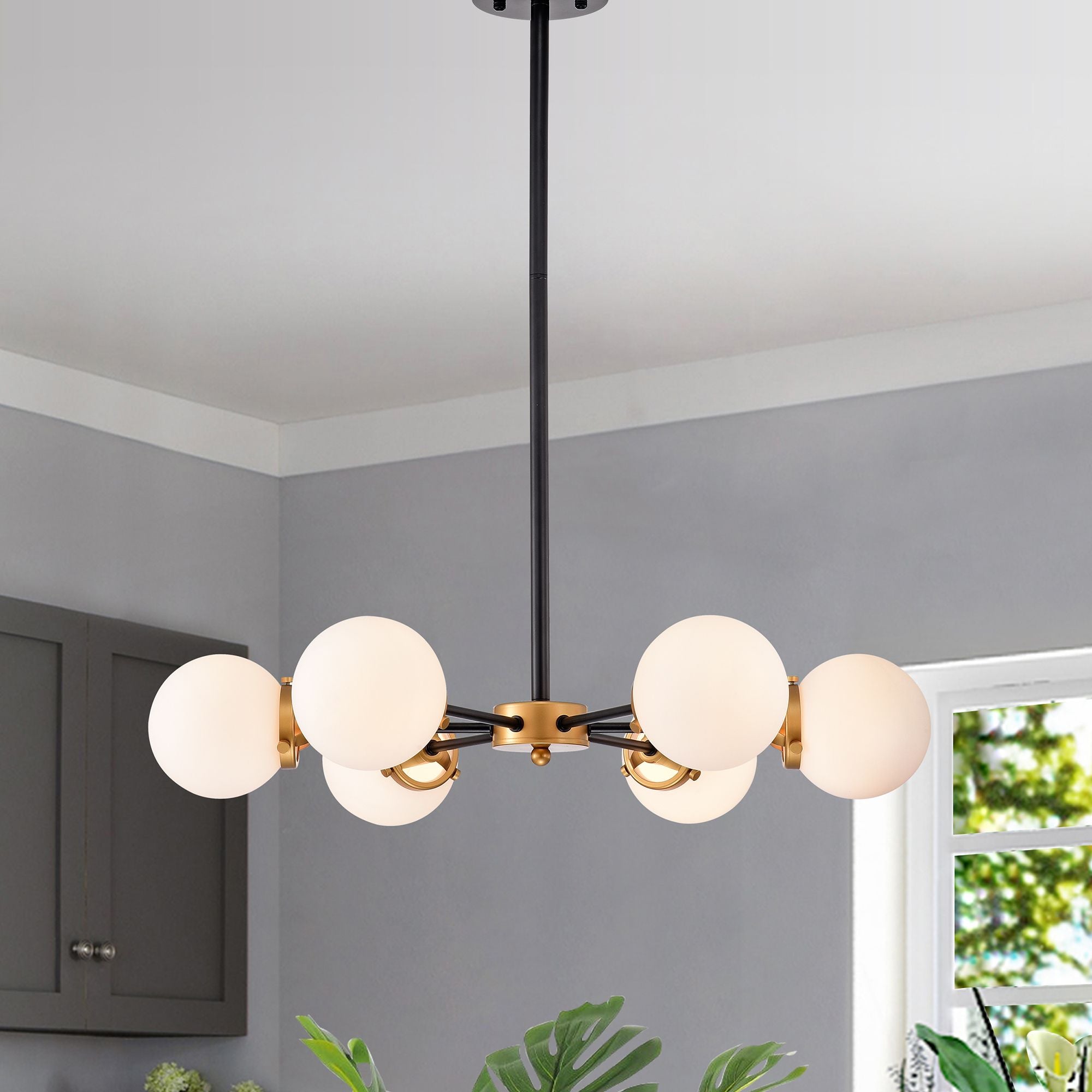 Warehouse Of Tiffany Hm230/6Bg Chevalier 26 Inch Matte Black And Gold With 6 Light Chandelier