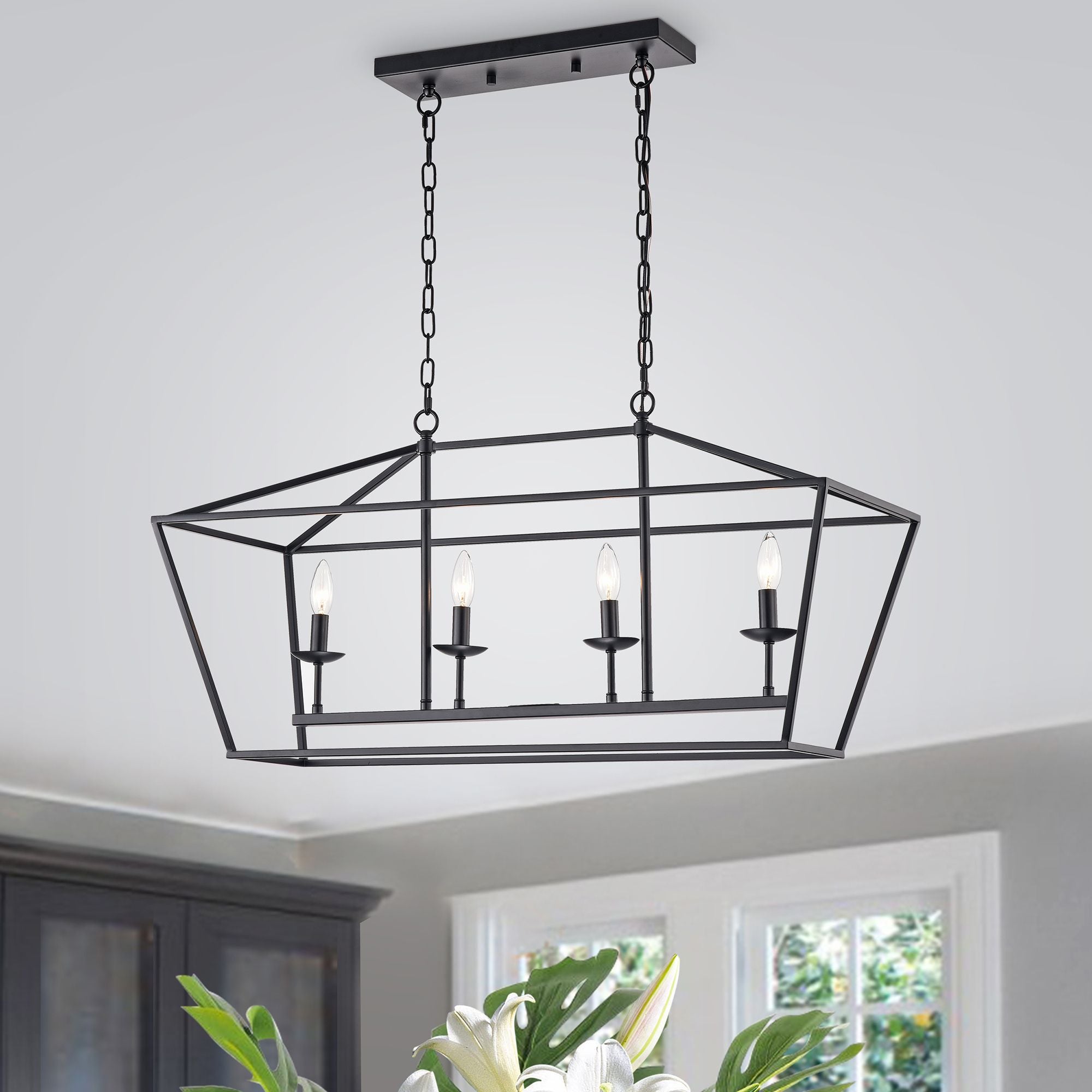Warehouse Of Tiffany Hm231/4Mb Pixie 36 Inch Matte Black With 4 Light Chandelier
