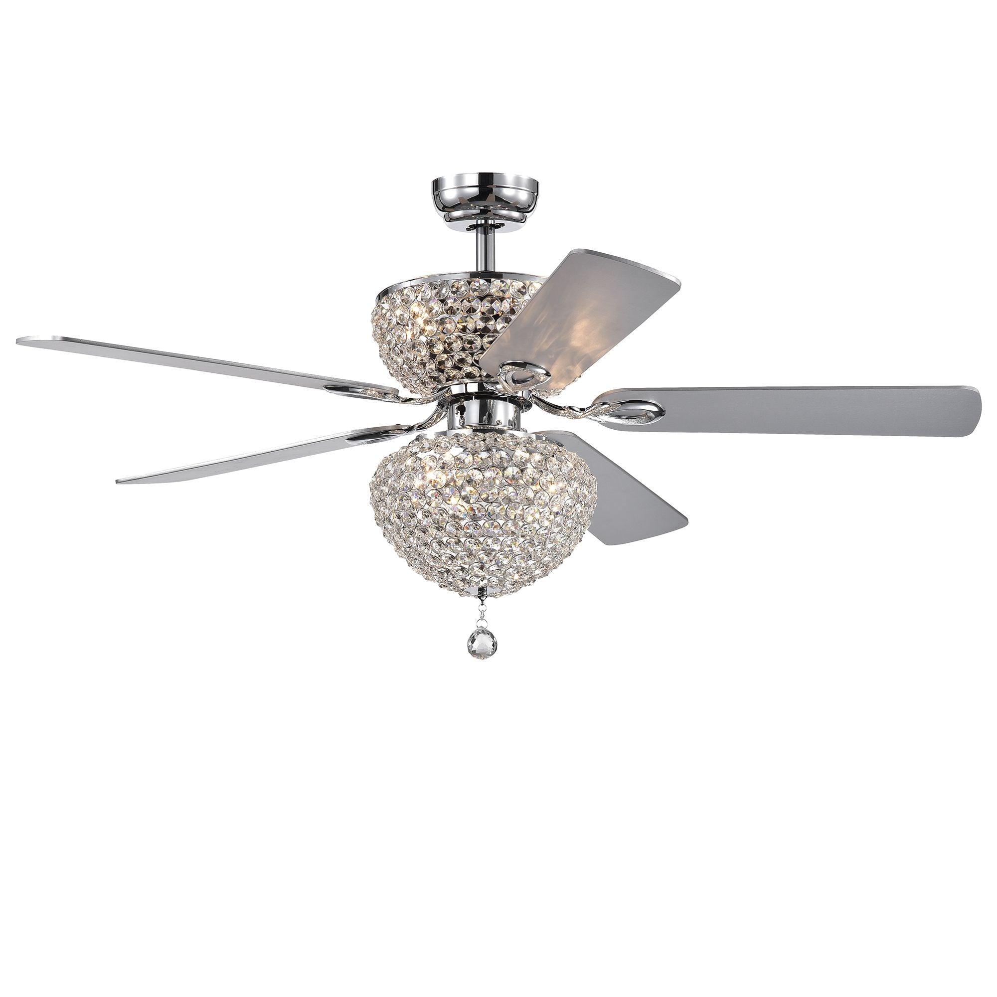 Warehouse Of Tiffany Cfl-8176Remo/Chd Swarana Chrome Dual Crystal Shades (Includes Remote And Light Kit) Ceiling Fan, Silver