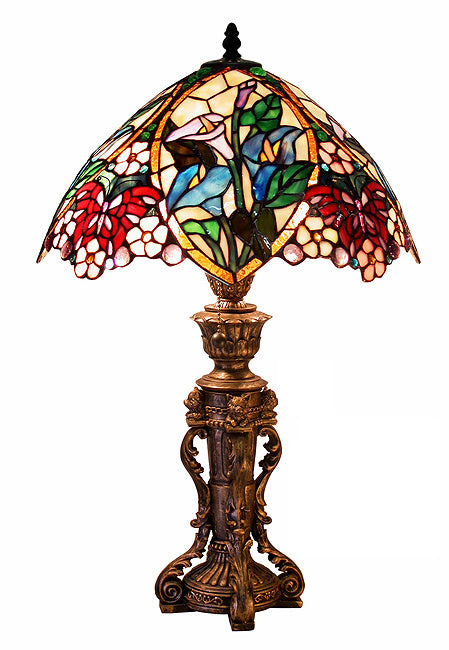 Warehouse of Tiffany Tiffany-Style Floral Table Lamp, Model 2848+BB818, Blue/Green Glass Design