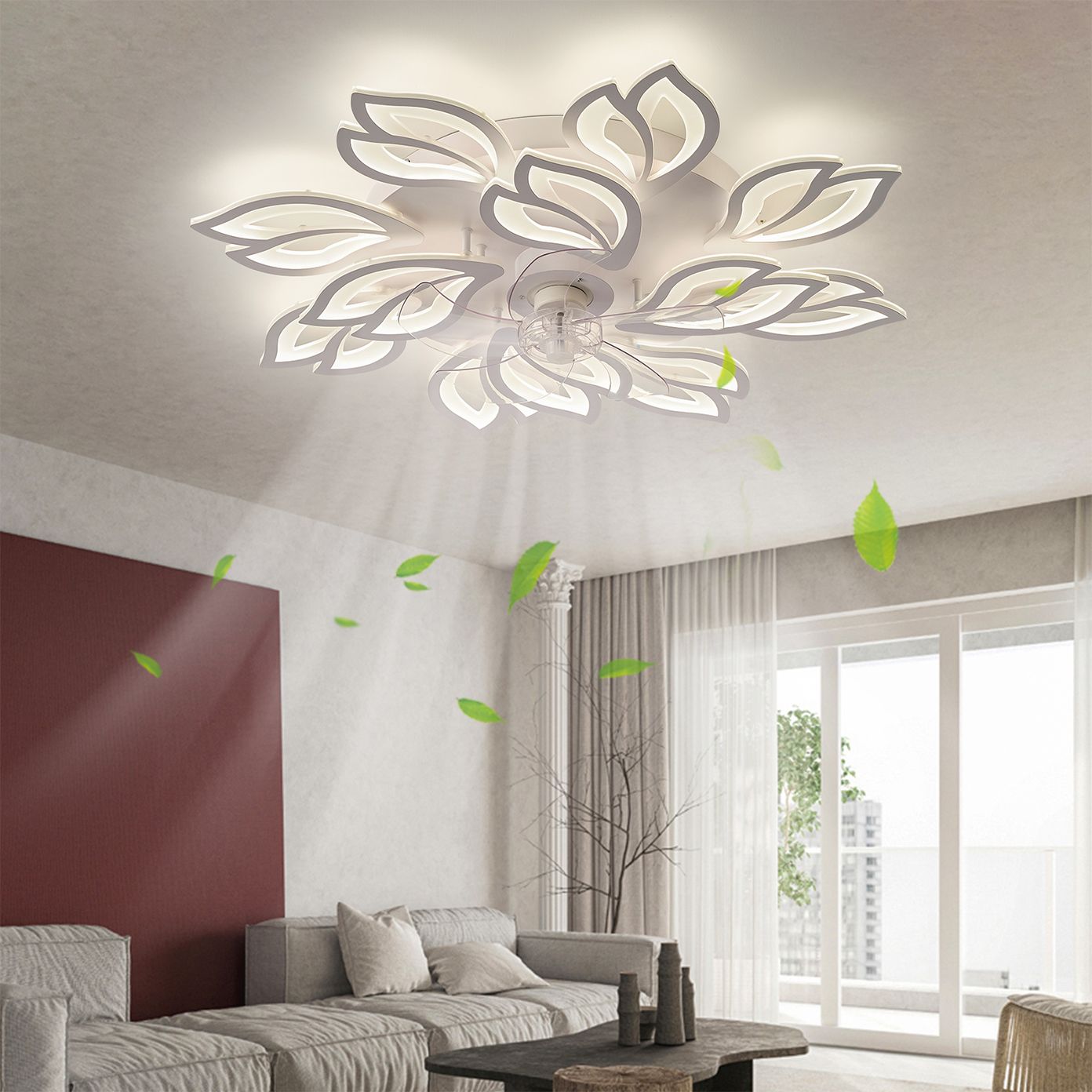 35Inches ceiling Fan with Lights Remote control Dimmable LED, 6 gear Wind Speed Fan Light(D0102H5QINP)