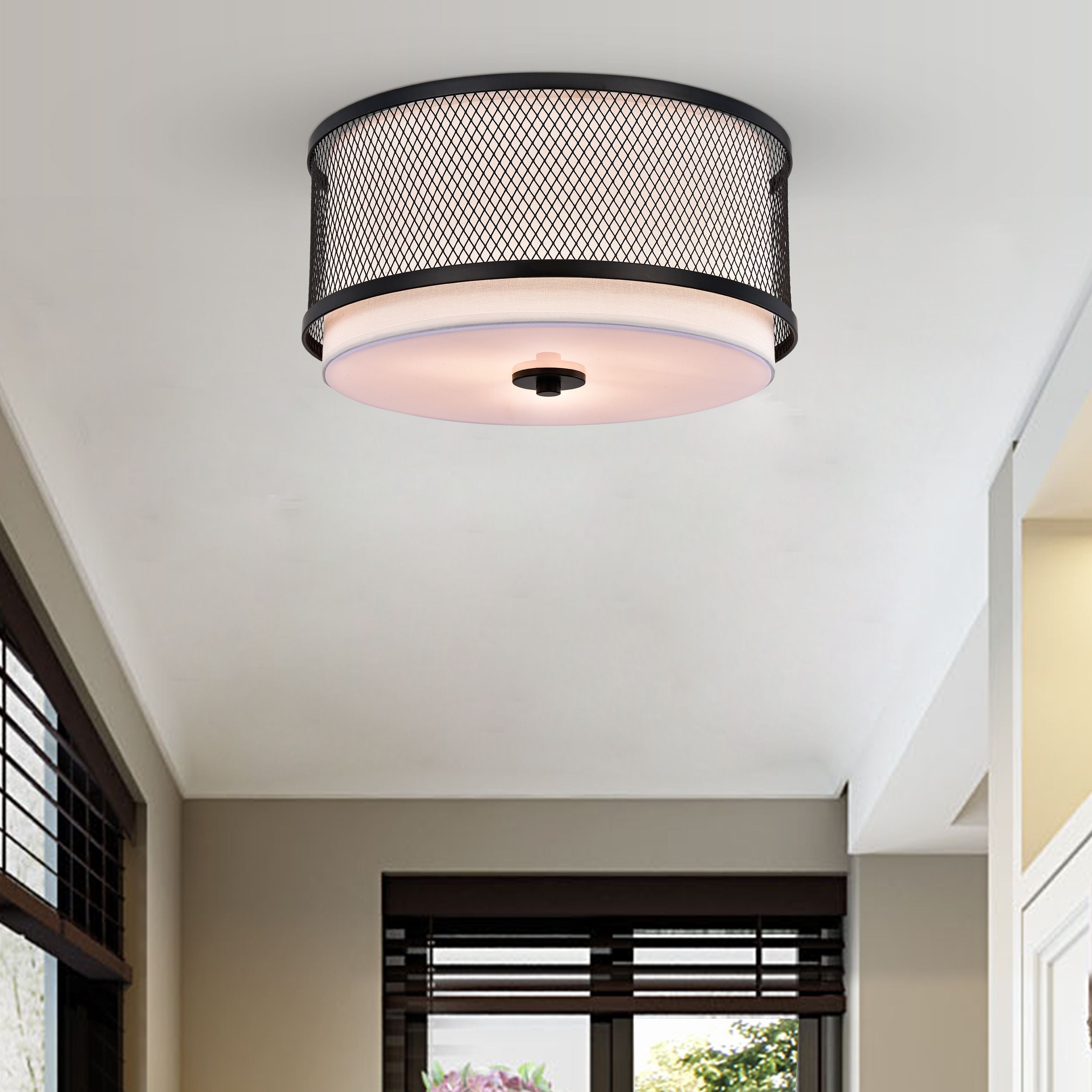 Warehouse Of Tiffany Cm208/3Bw Vira Black And White Three Light Semi Chandelier Flush Mount, Bronze