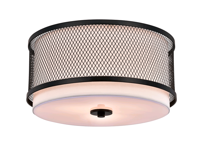 Warehouse Of Tiffany Cm208/3Bw Vira Black And White Three Light Semi Chandelier Flush Mount, Bronze