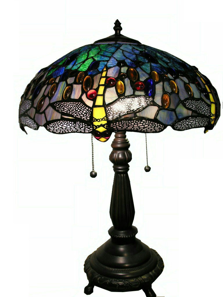 Warehouse of Tiffany Dragonfly Table Lamp, Copper, 18x15x22, Blue, Model WHT006