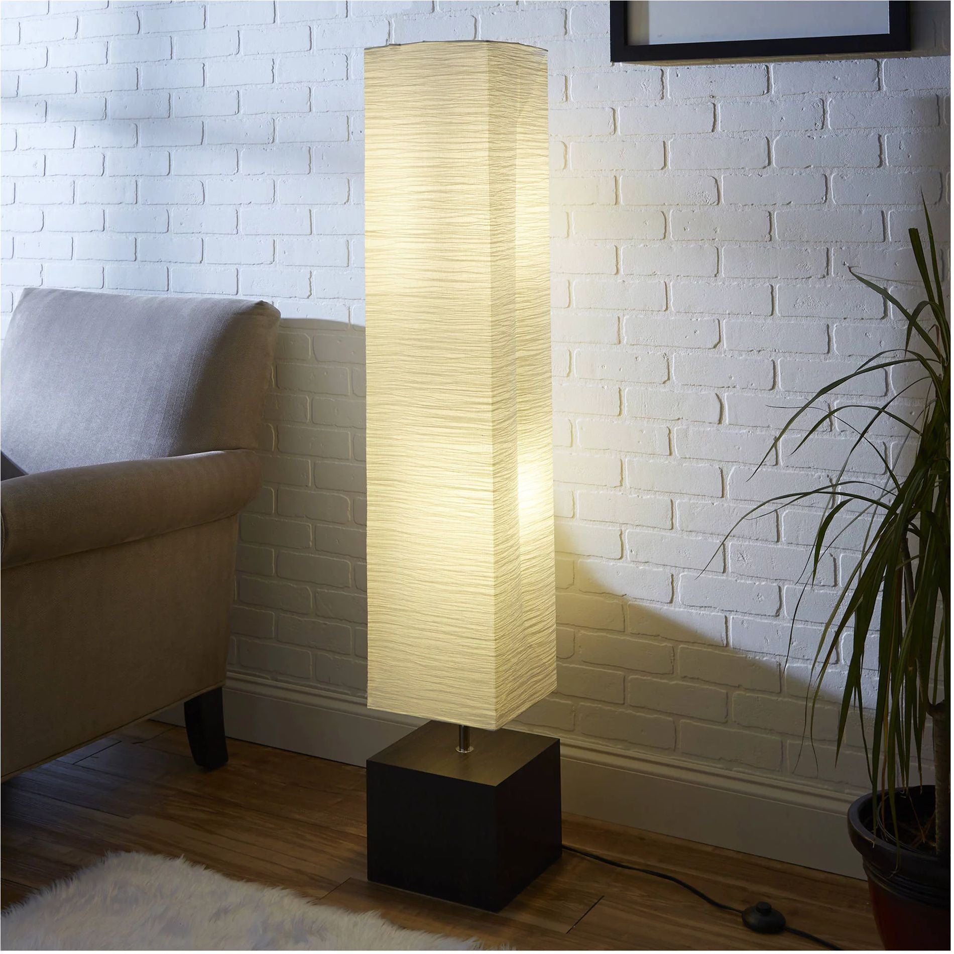 Rice Paper Floor Lamp with Dark Wood color Base, Bulb and Paper Material Shade(D0102H5XIHT)