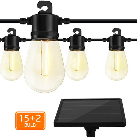 Solar LED String Lights, 15 Filament Bulbs, 34 Foot Length, 120 Lumens(D0102H5XVY8)