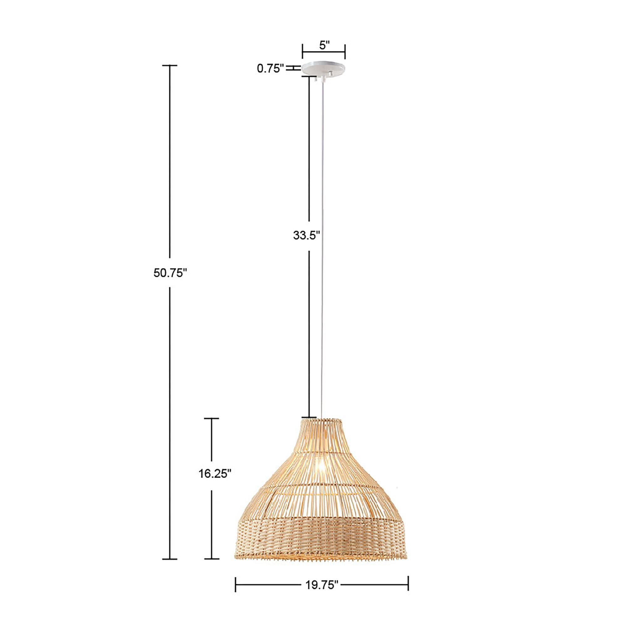 Ink+Ivy Wren Modern Bamboo Pendant Light Fixtures Ceiling Mount, Adjustable Height For Kitchen Island, Iron Frame, Woven Bell Shade Hanging Lamp, Dining, Foyer, Bath, Bedroom Home Decor - Natural