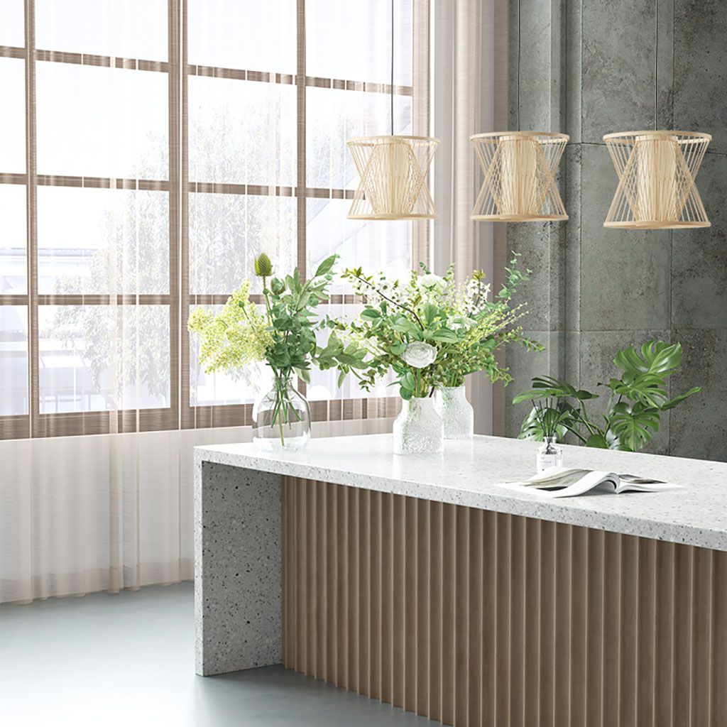 Ink+Ivy Aria Modern Iron Rattan Pendant Light Fixtures For Kitchen Island, Geometric Cylindrical Hourglass Shade Hanging Ceiling Lamp, Dining, Living, Bath, Bedroom Contemporary Home Decor - Natural