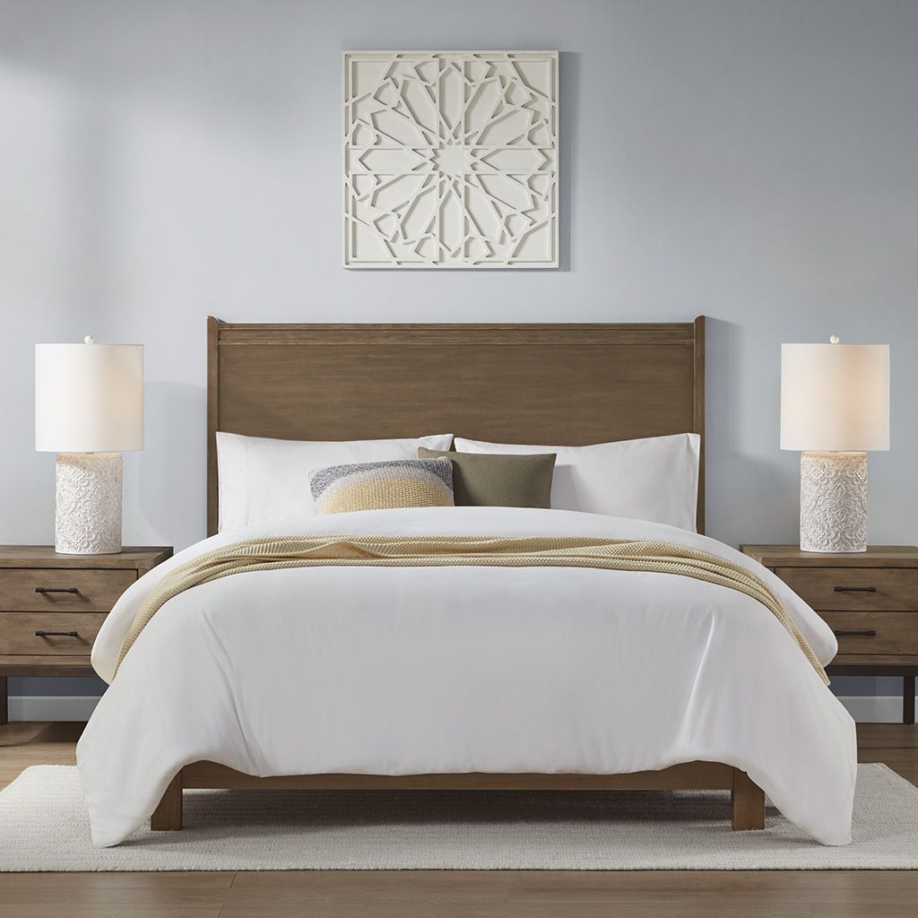 Hampton Hill Floral Table Lamp For Bedroom Nightstand, Living Room, Round Cotton Blend Shade, Embossed Resin Decorative Bedside Lamps, 3 Way Dimmable Lamp Rotary Switch, House Decor - Ivory Ashbourne