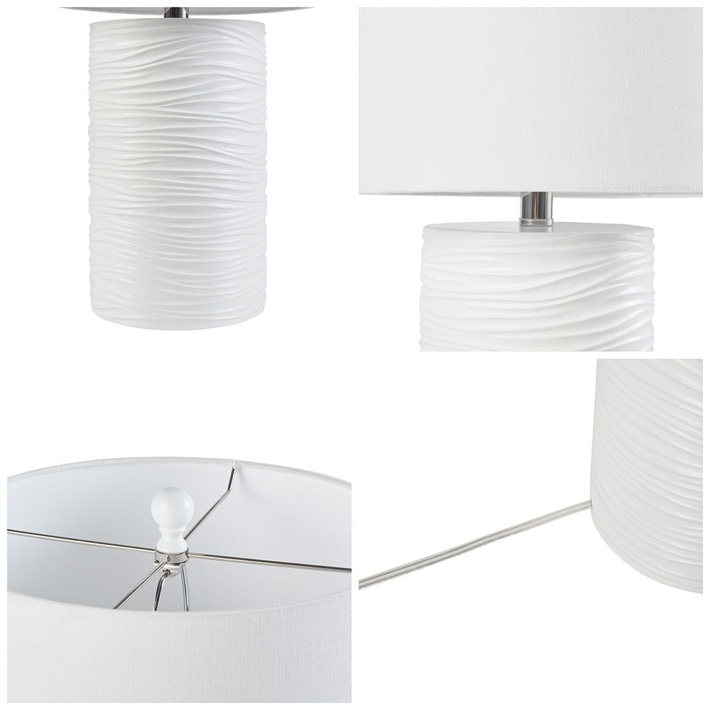 510 Design Modern Bedside Table Lamp For Bedroom Decor, Living Room, Round Cotton Blend Shade, Resin White Lamps For Nightstand, On/Off Rotary Switch, Textured Bedside Lamp - White Crewe