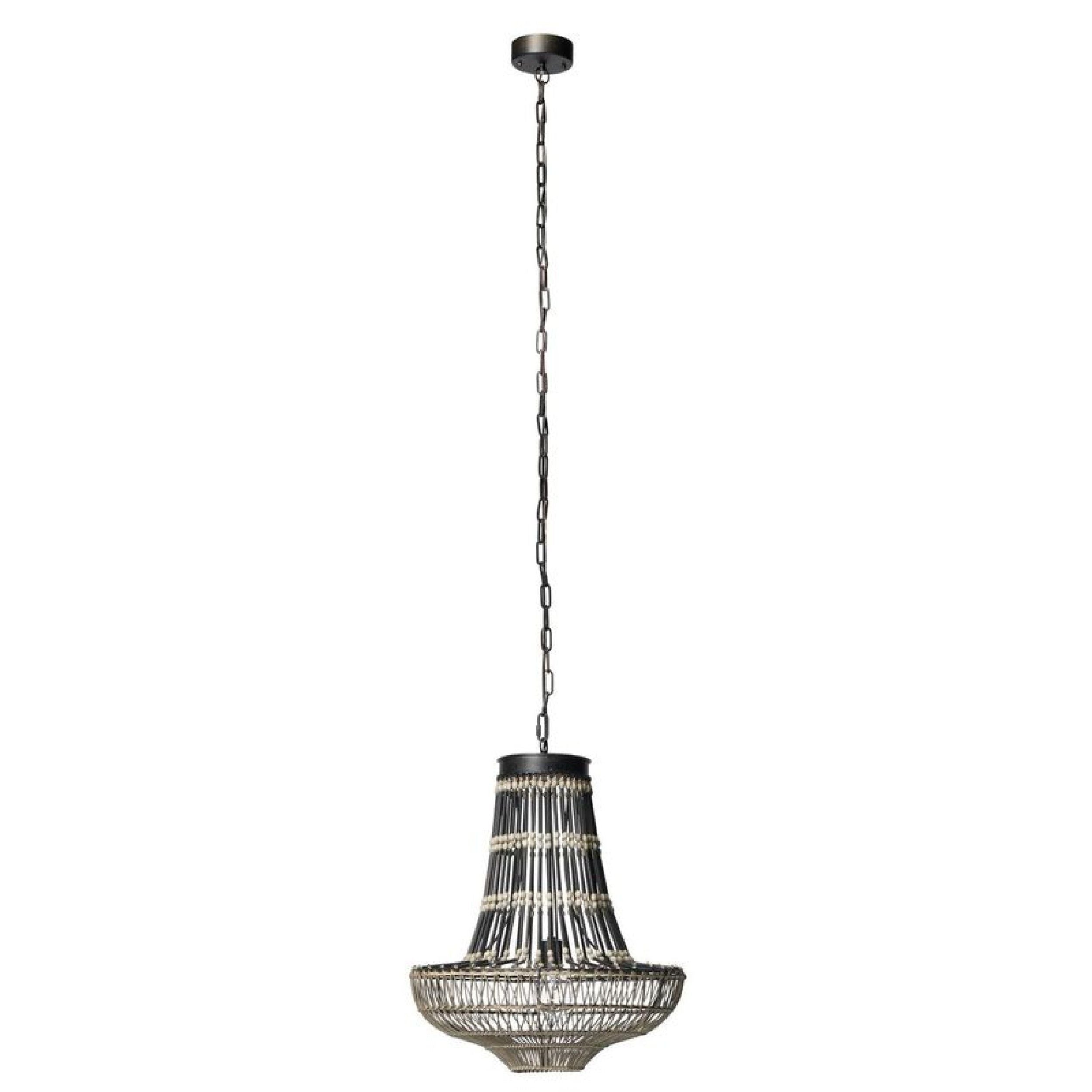 20 Inch Rattan Pendant chandelier with Beads, Black(D0102HgD6RY)