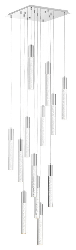 Finesse Decor Crystal Cascading Pendant Light, 13 Lights, Round, Chrome, Model FN-1133-1