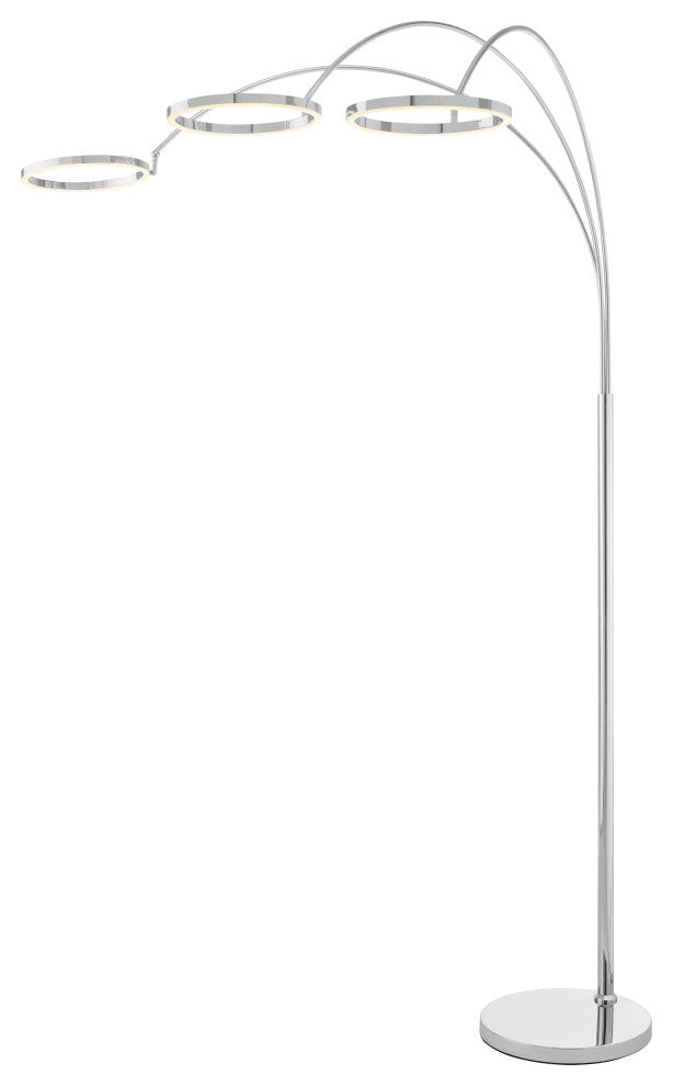 Finesse Decor LED Three Ring Arc Floor Lamp, Chrome, 84in, Metal, Modern Design for Bedroom, Living Room, Office