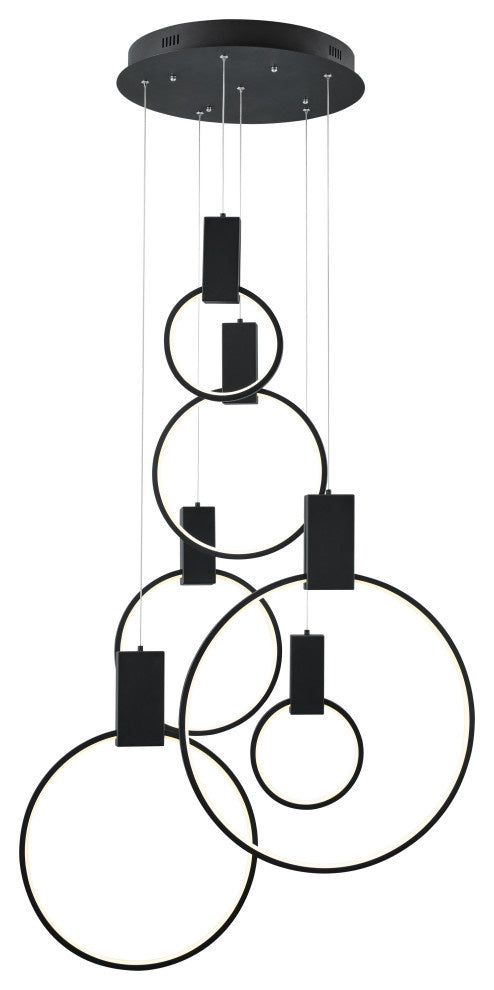 Finesse Decor Hong Kong LED Circular Chandelier - Matte Black, Aluminum, Model CH-1172-B