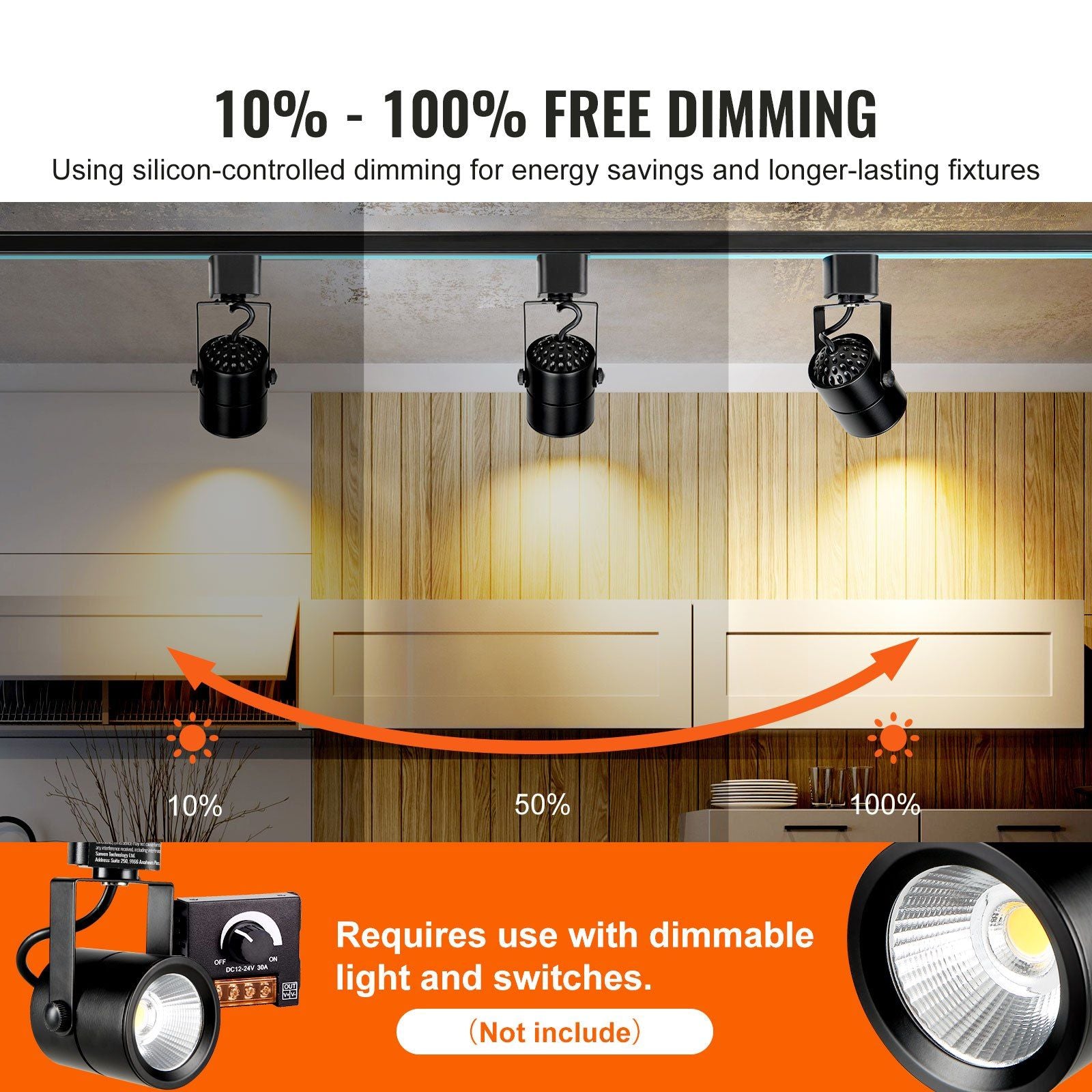 VEVOR LED Track Lighting Heads, 6.5W 3000K, Dimmable H Type, 12 Pack, Black, Aluminum, CRI85+ True Color Rendering