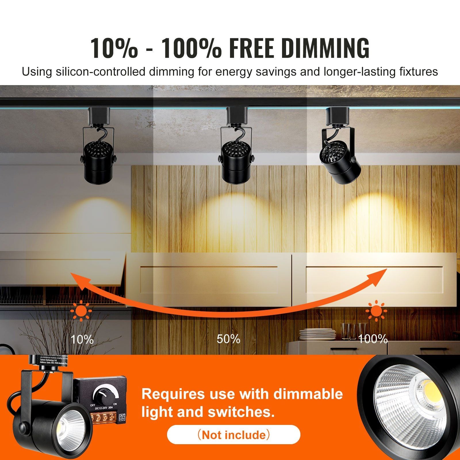 VEVOR LED Track Lighting Heads, 6.5W 3000K, Dimmable 470lm, Black, 6 Pack, Adjustable Tilt, CRI85+ True Color Rendering
