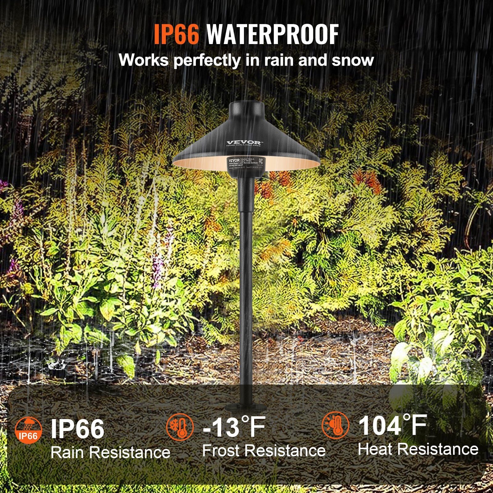 VEVOR 12 Pack Low Voltage Landscape Path Lights, 3W 210LM, 3000K Warm White, IP66 Waterproof, Black Aluminum, Model SH-136-12