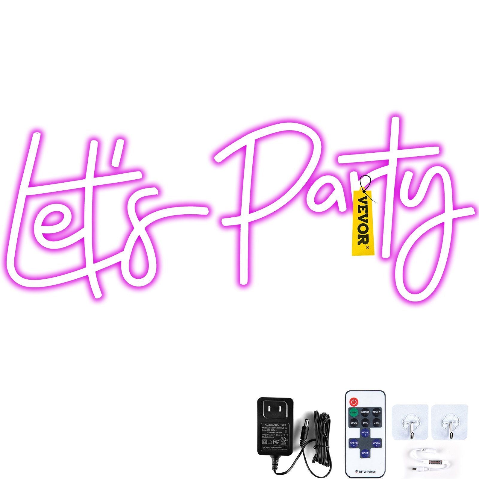Vevor Let'S Party Neon Sign, 23&quot;X10&quot; Neon Sign For Wall Decor, Adjustable Brightness Pink Neon Light Sign With Remote Control And Power Adapter, For Party/Wedding Celebration/Home Decoration