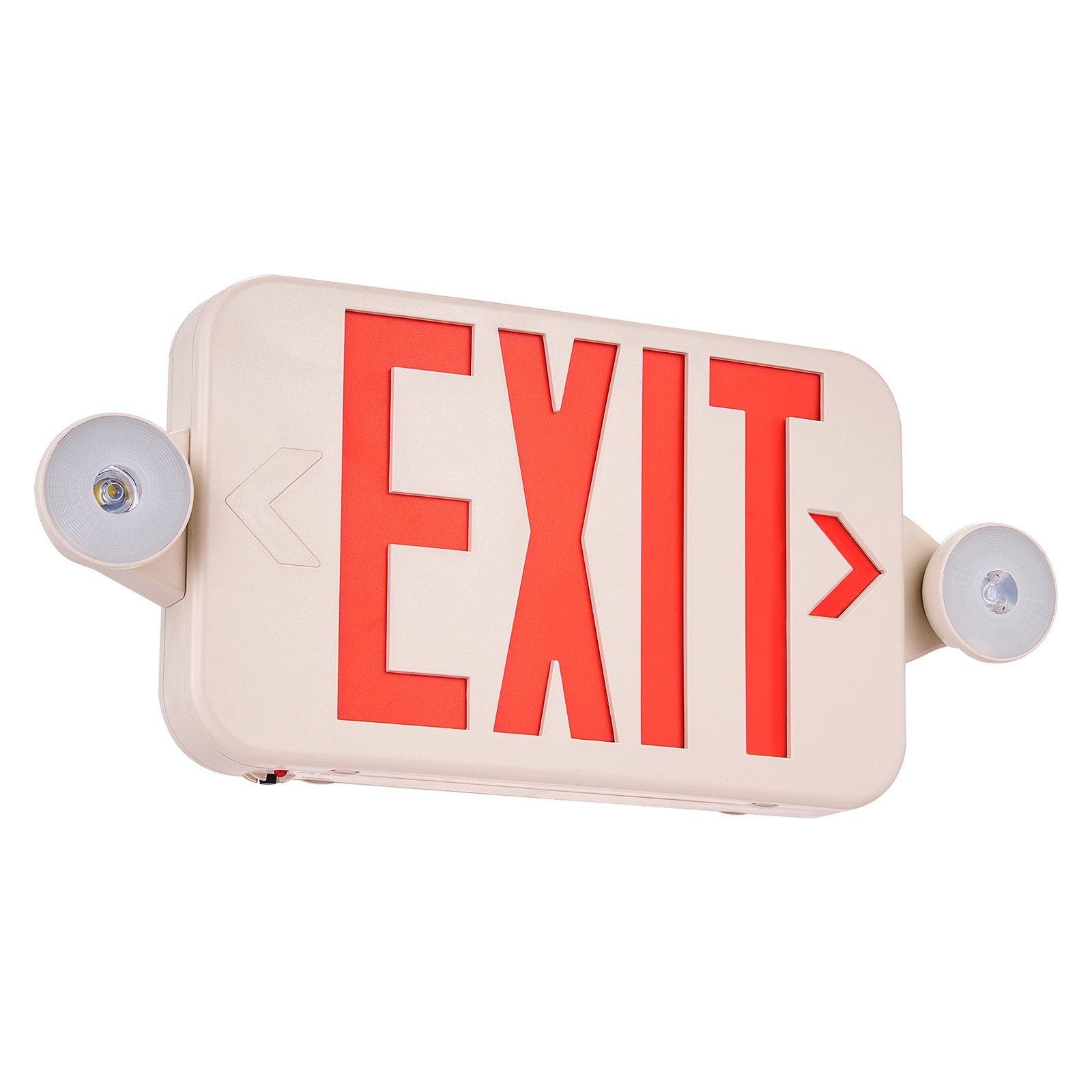 Vevor Led Exit Sign With Emergency Lights, Two Led Adjustable Heads Emergency Exit Light With Battery Backup, Combo Red Letter Fire Exit Lighting, Commercial Exit Signs