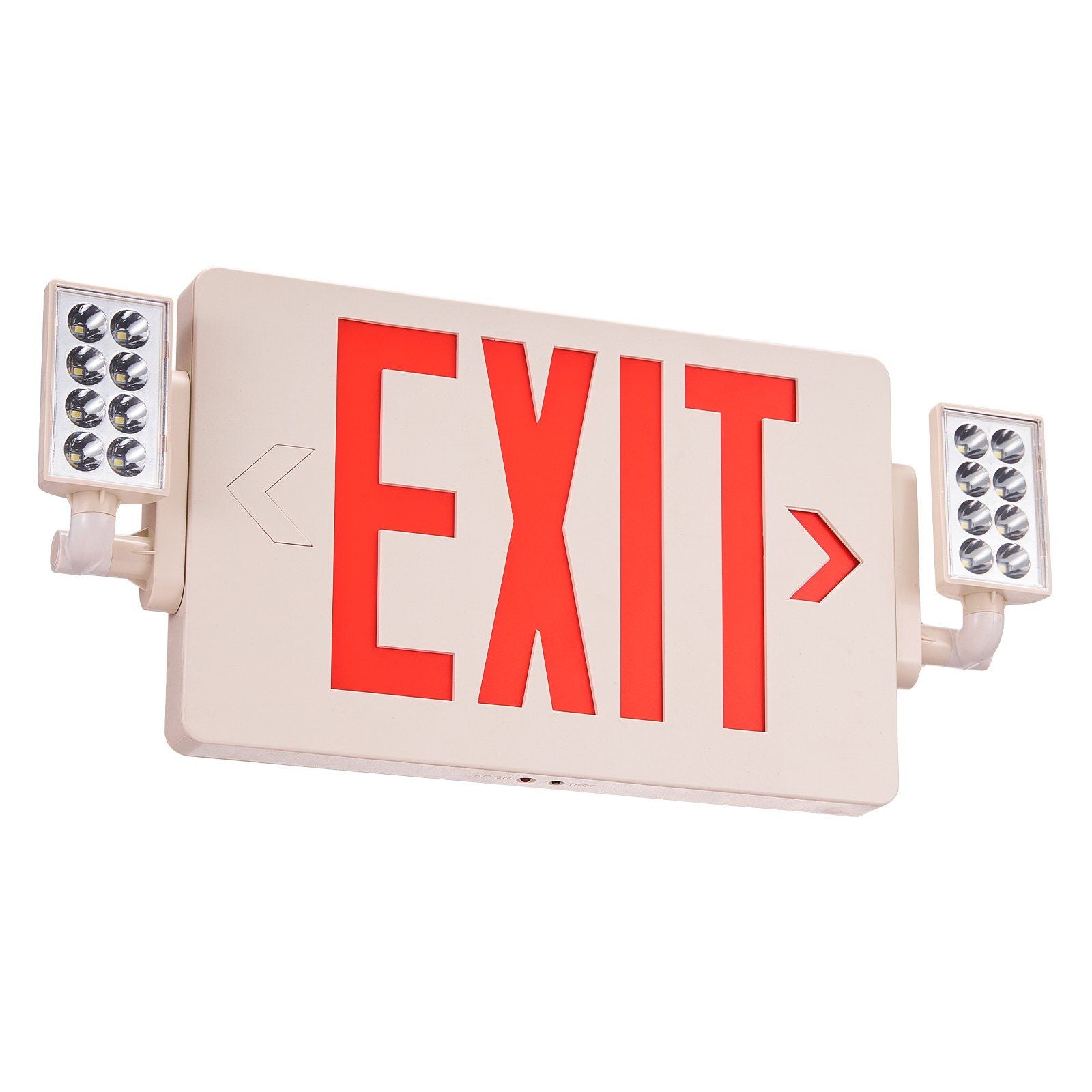 Vevor Led Exit Sign With Emergency Lights, Two Heads Emergency Exit Light With Battery Backup, Combo Red Letter Fire Exit Lighting, Commercial Exit Signs For Business, White Tested To Ul Standards