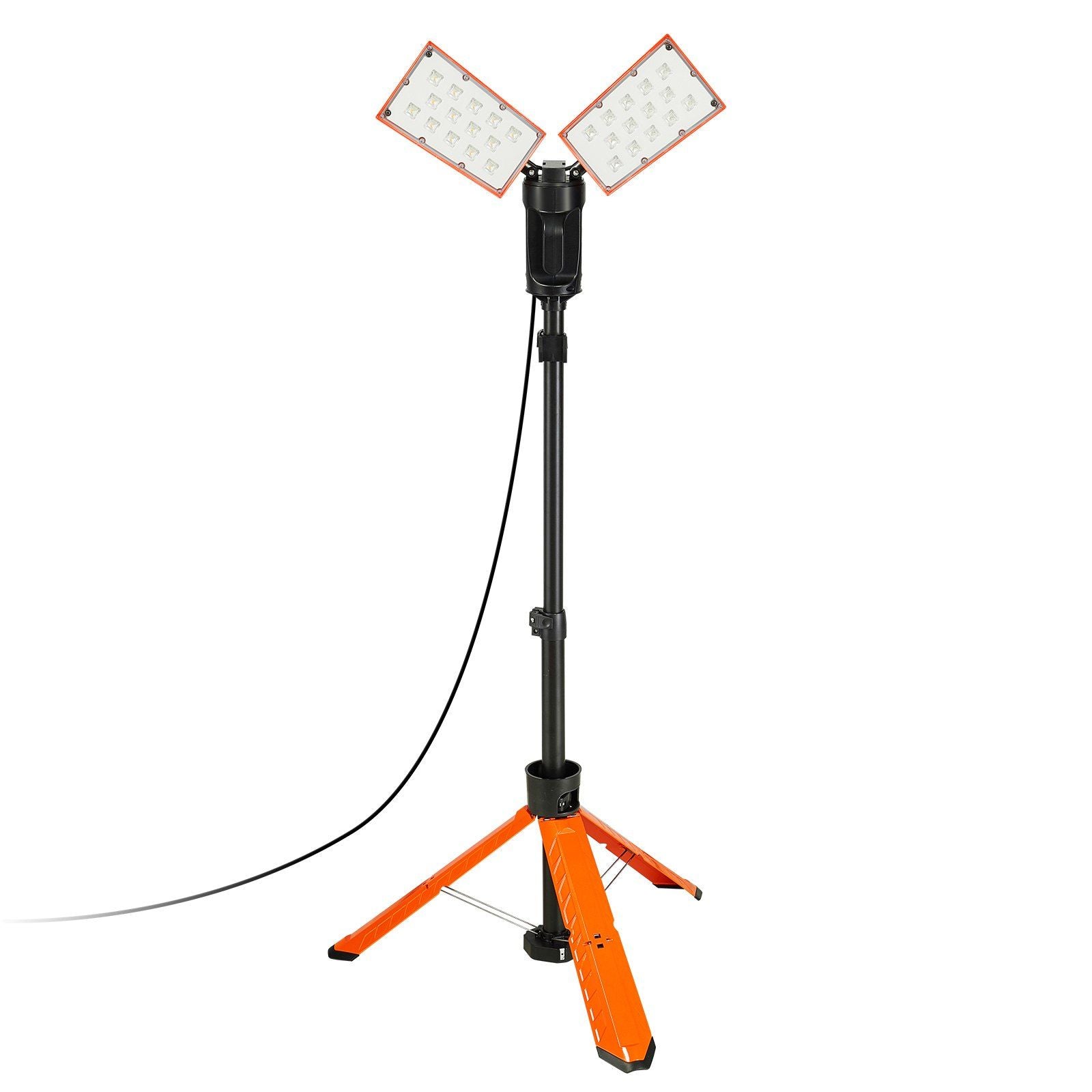 VEVOR Led Work Light, 10000 lm Led Light Stand, 2 x 50W Dual Head Work lights with stand, 27.6''-70'' Height Adjustable, with Fo