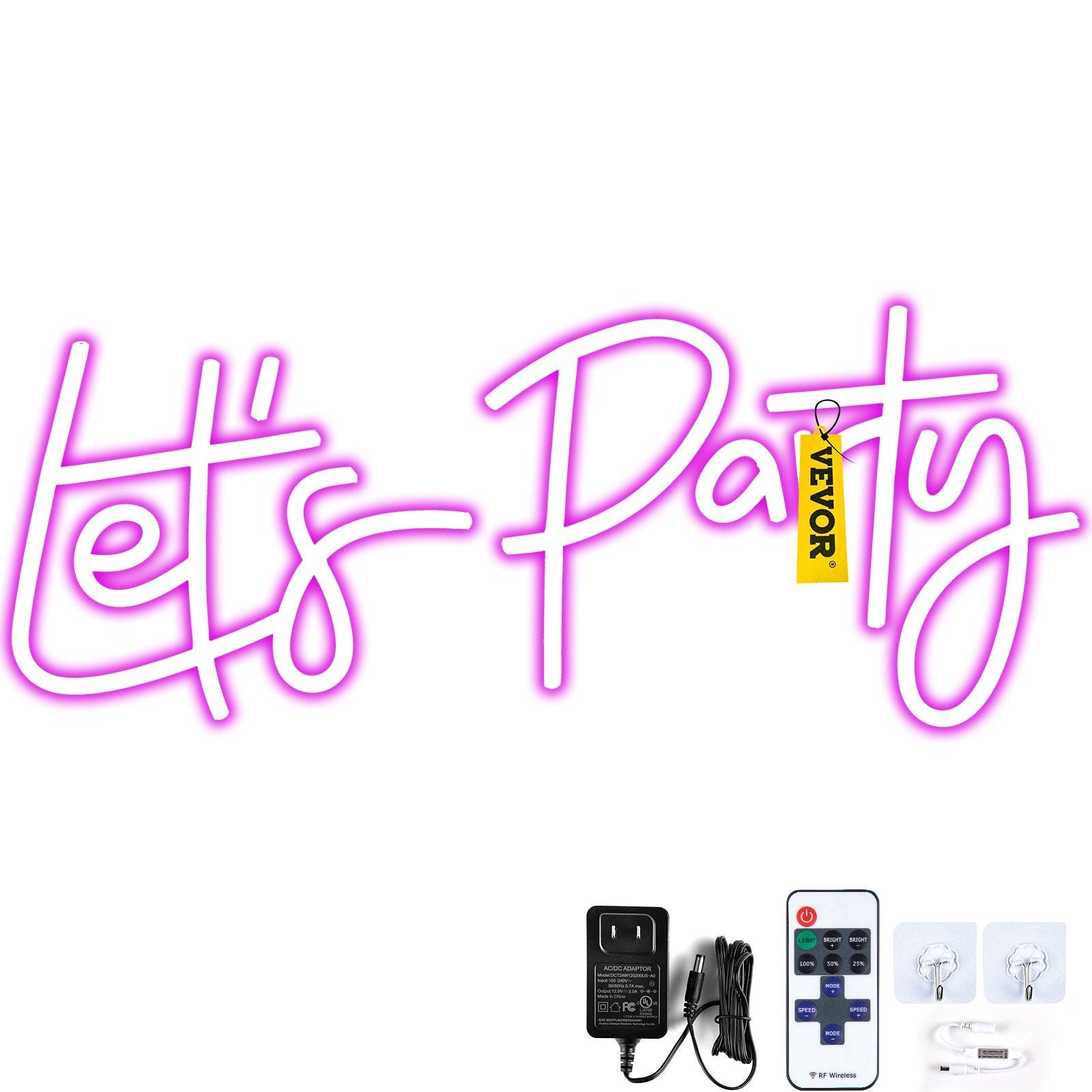 Vevor Let'S Party Neon Sign, 26&quot; X 12&quot; Neon Sign For Wall Decor, Adjustable Brightness Pink Neon Light Sign With Remote Control And Power Adapter, For Party/Wedding Celebration/Home Decoration